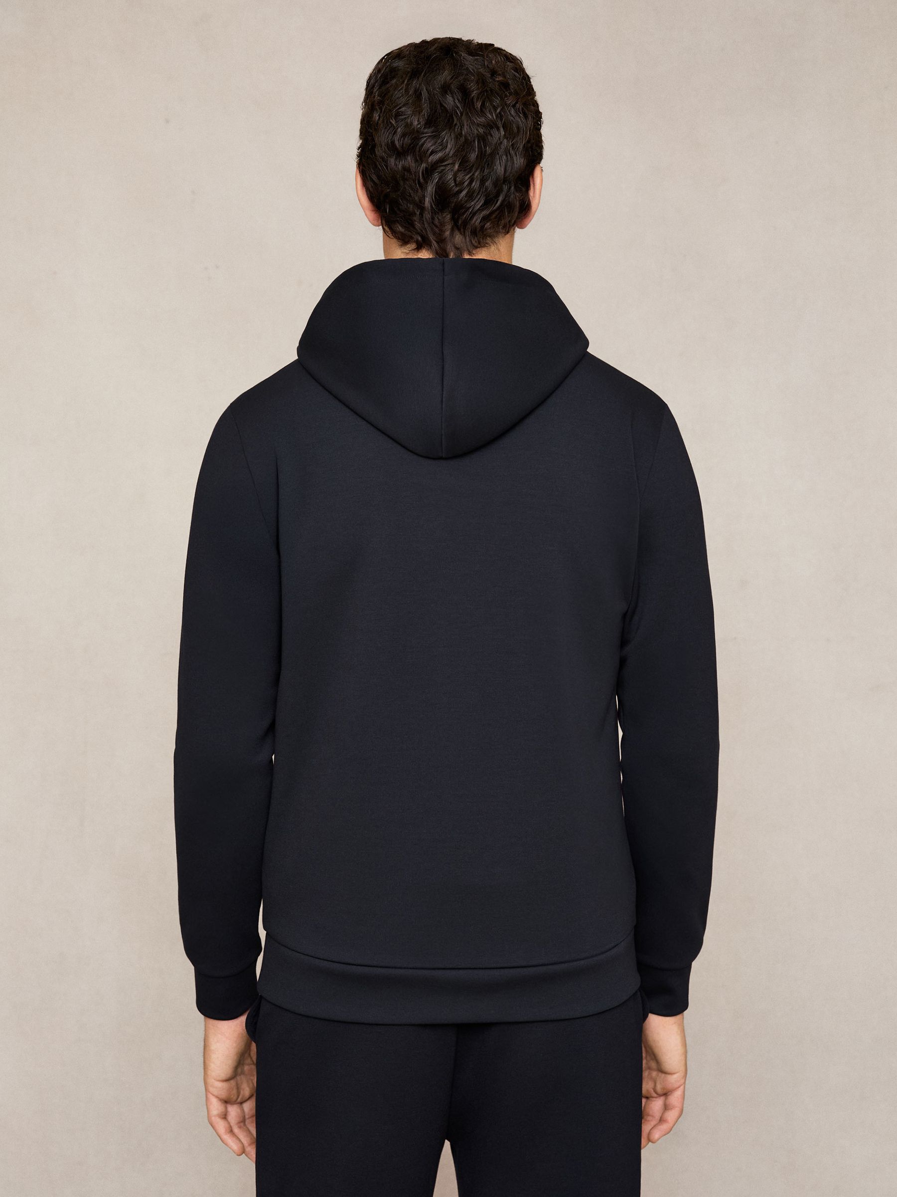 Interlock Jersey Drawstring Hoodie in Navy Blue