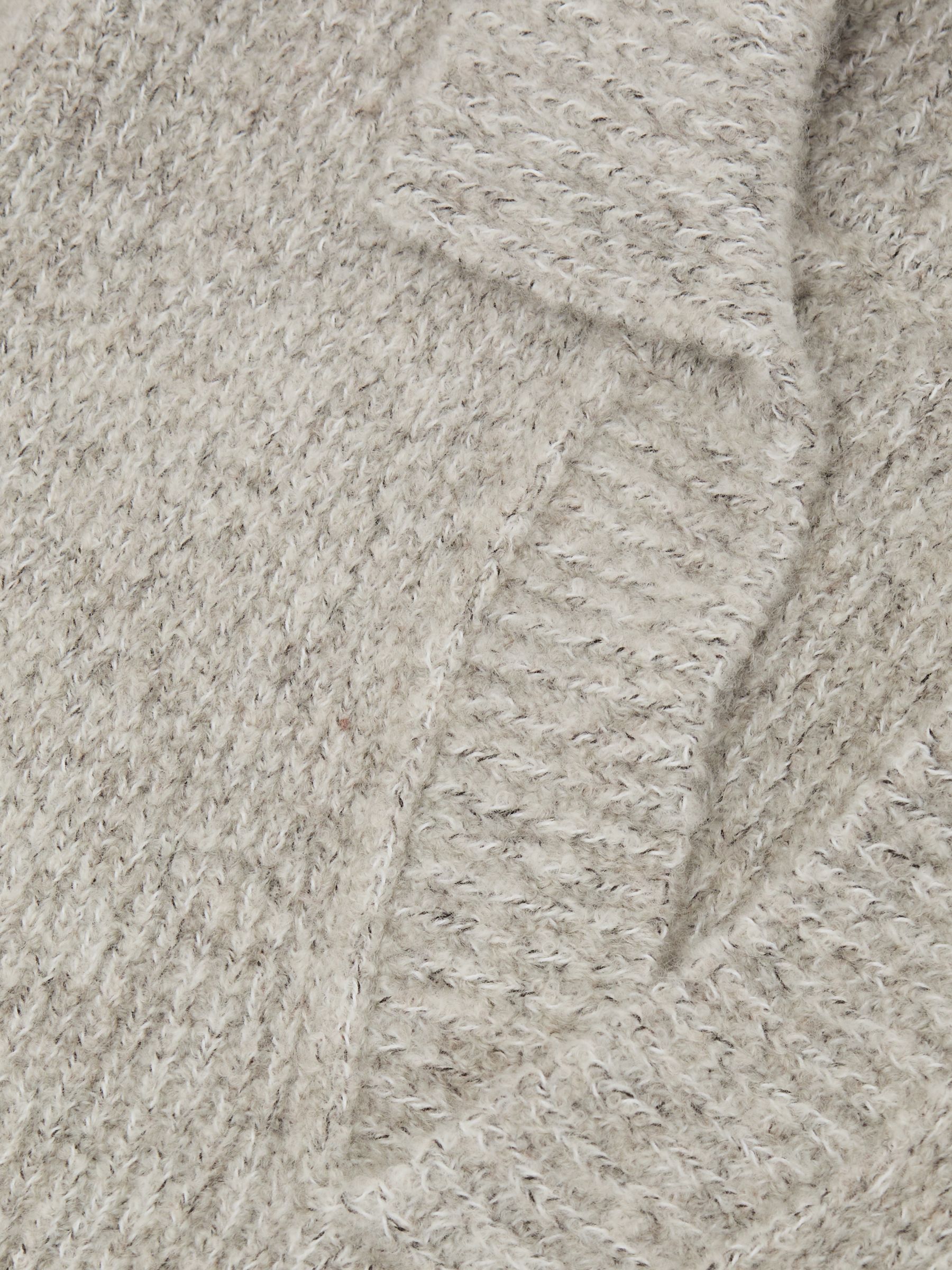 Cashmere-Blend Open-Collar Rib Jumper in Soft Grey Melange