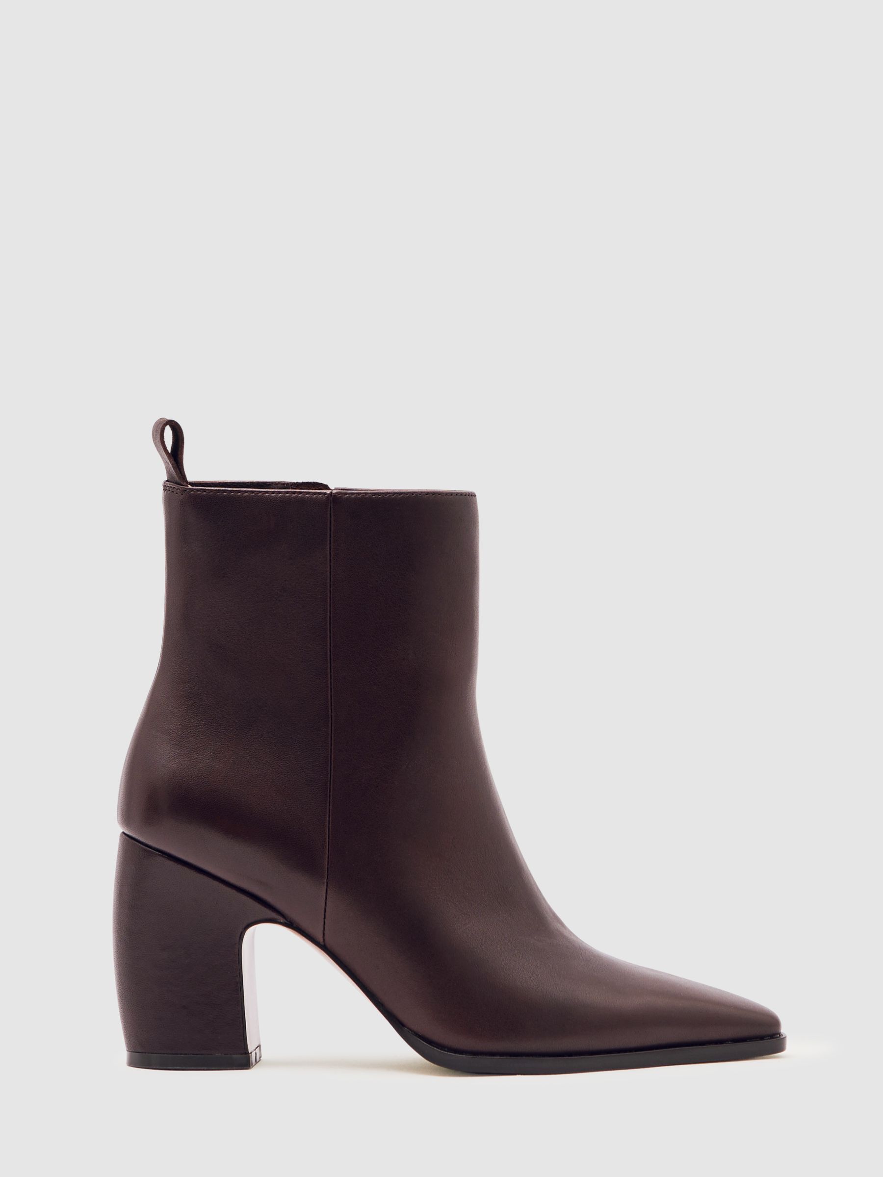 Leather Blocked Heel Ankle Boots in Oxblood