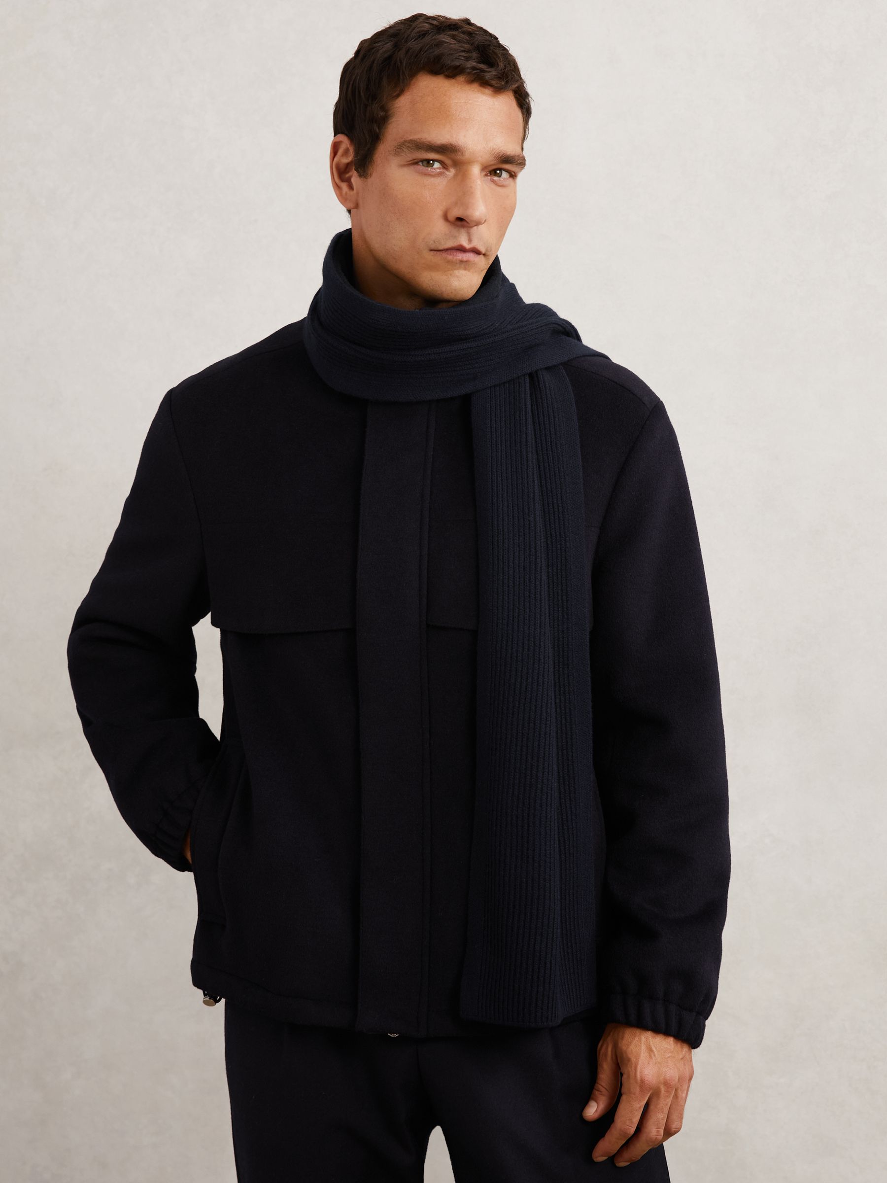 Merino Wool Rib-Knit Scarf in Navy