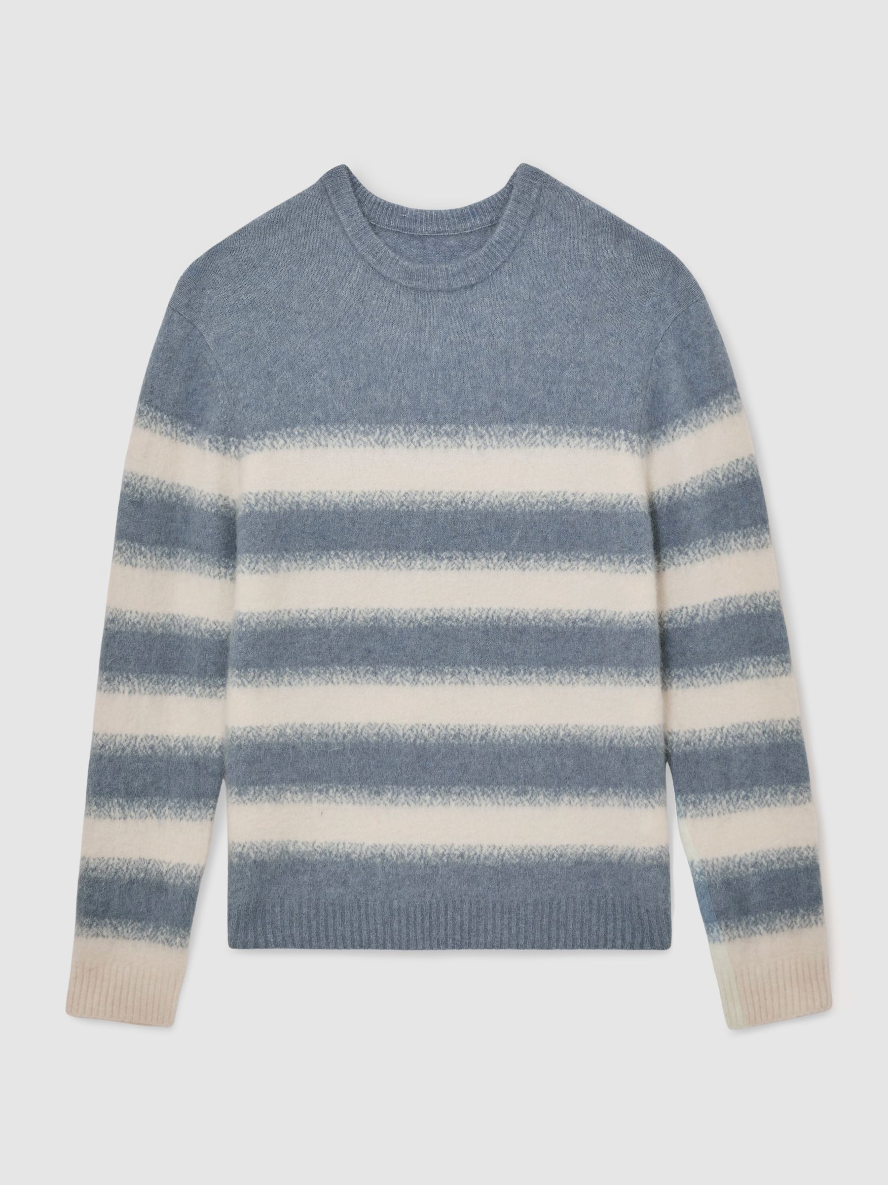Wool-Alpaca Blend Stripe Jumper in Soft Blue/White