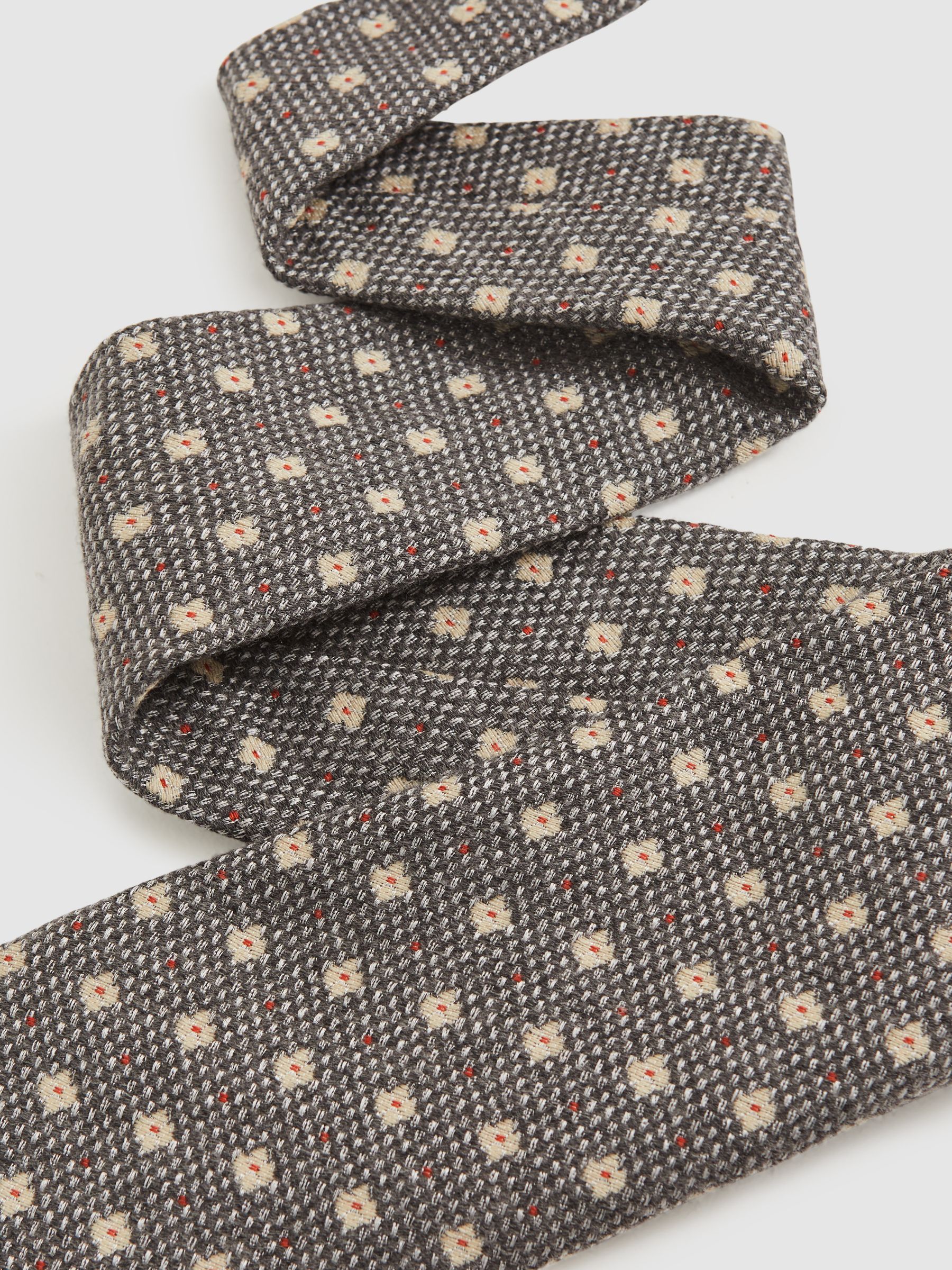 Wool-Silk Floral-Medallion Tie in Grey