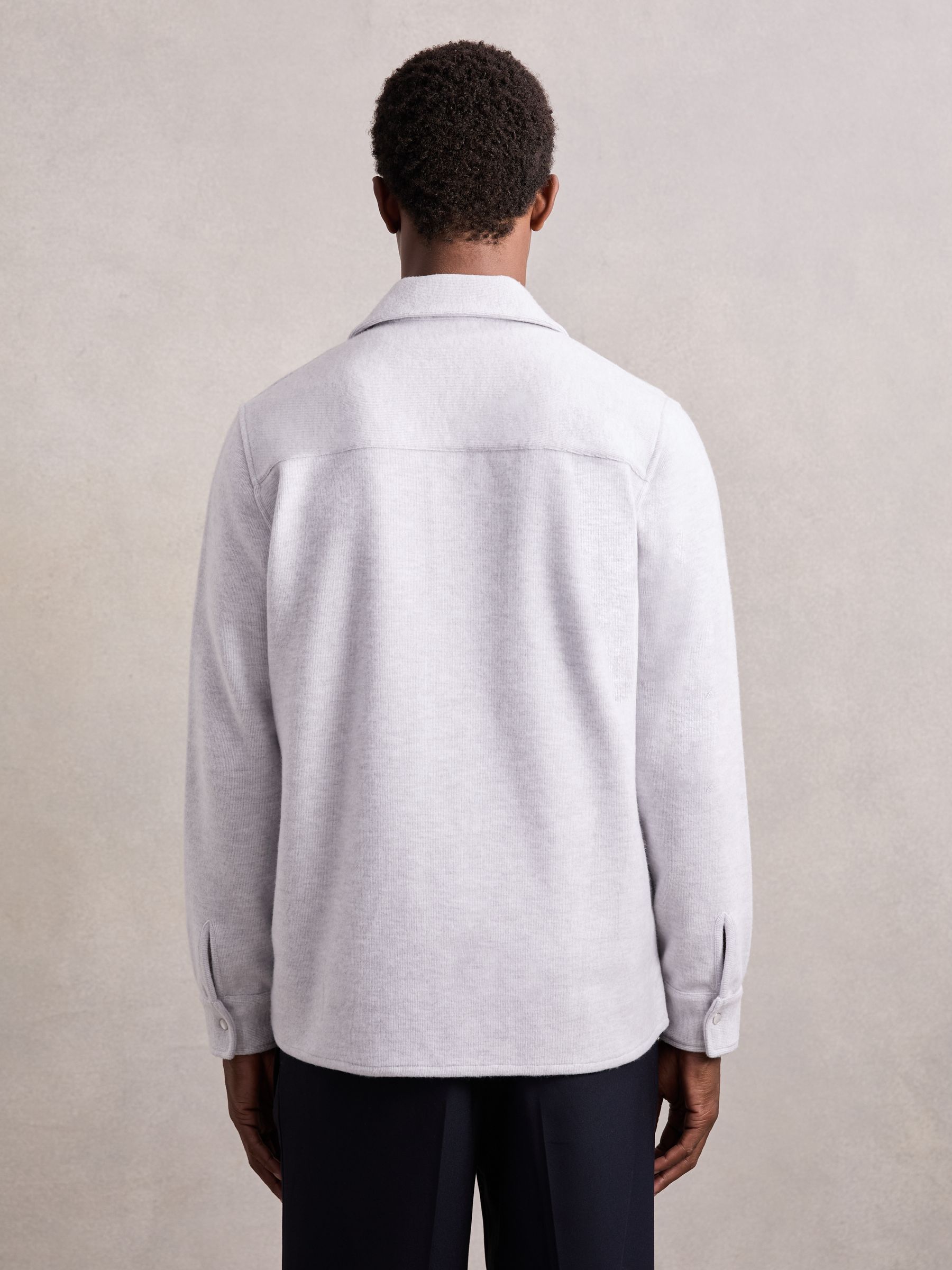 Press-Stud Jersey Shirt with Cotton in Grey Marl