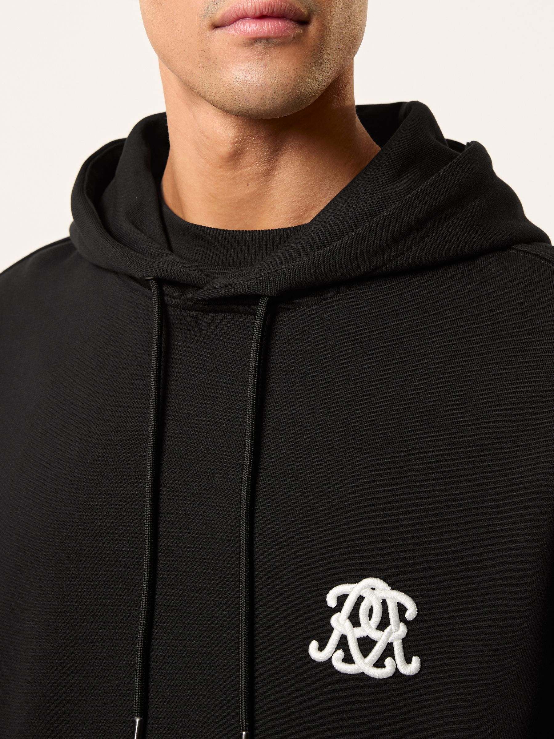 Monogram Cotton Oversized Hoodie in Black