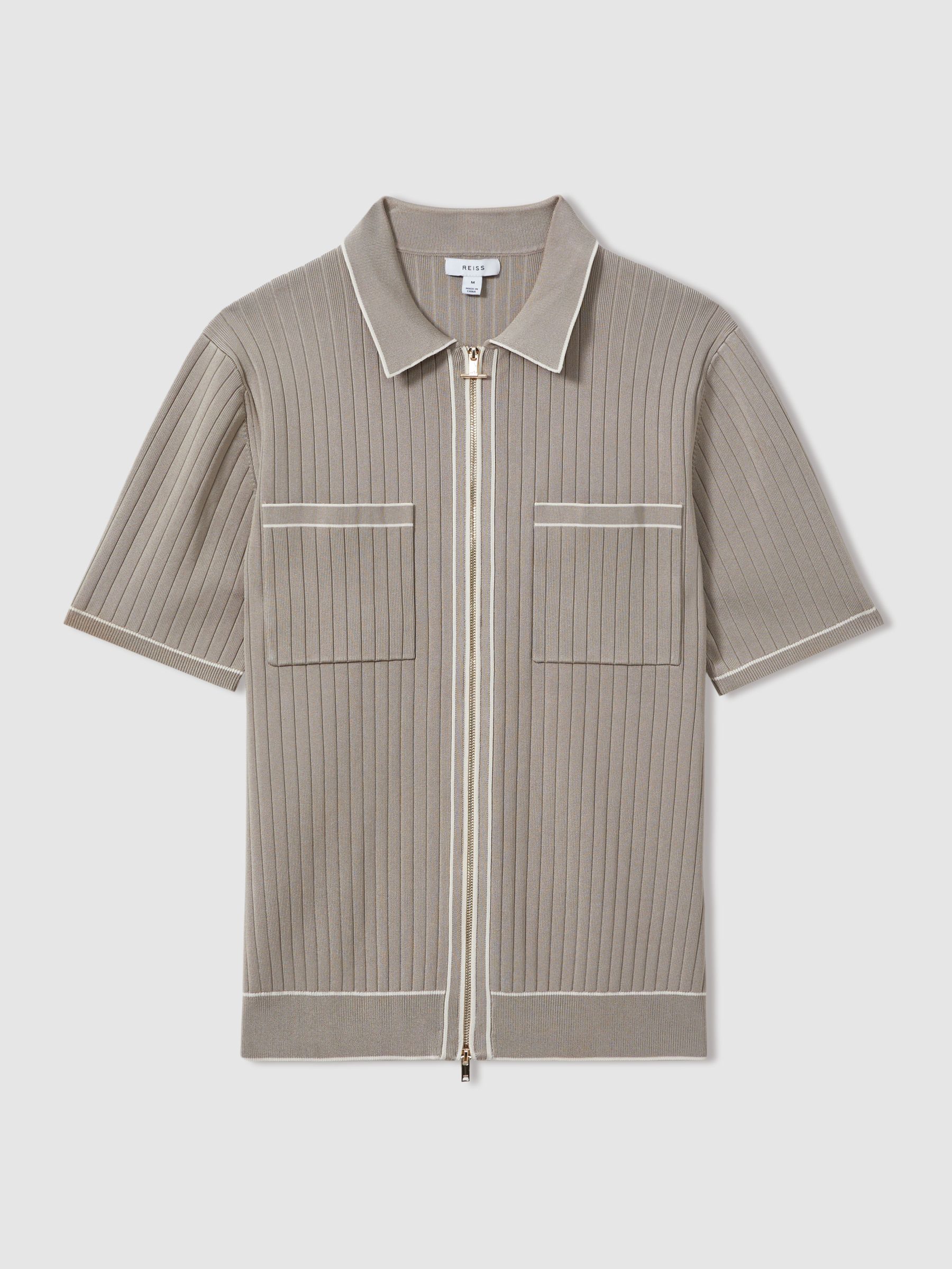 Ribbed Dual Zip-Front Shirt in Stone