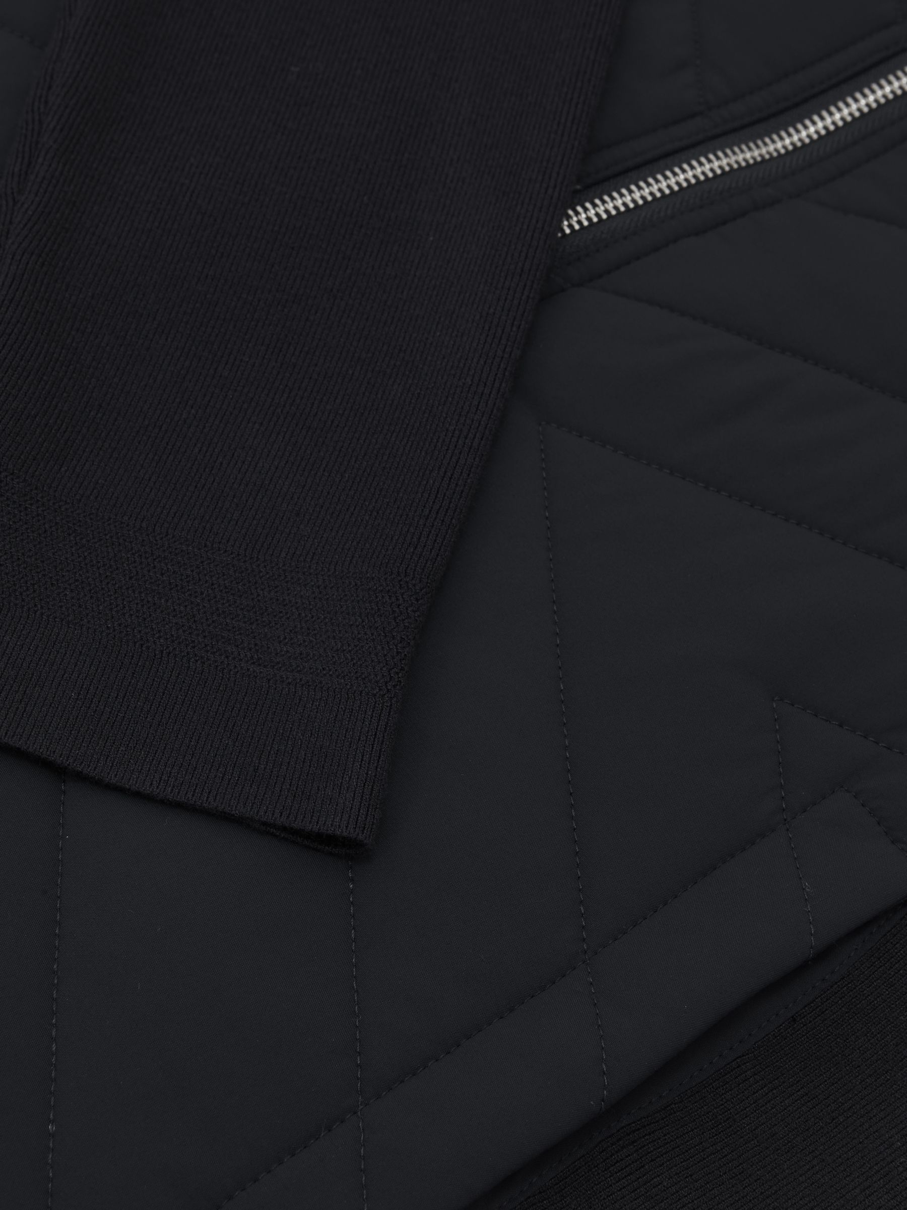 Hybrid Quilted Zip-Through Knit Jacket in Navy