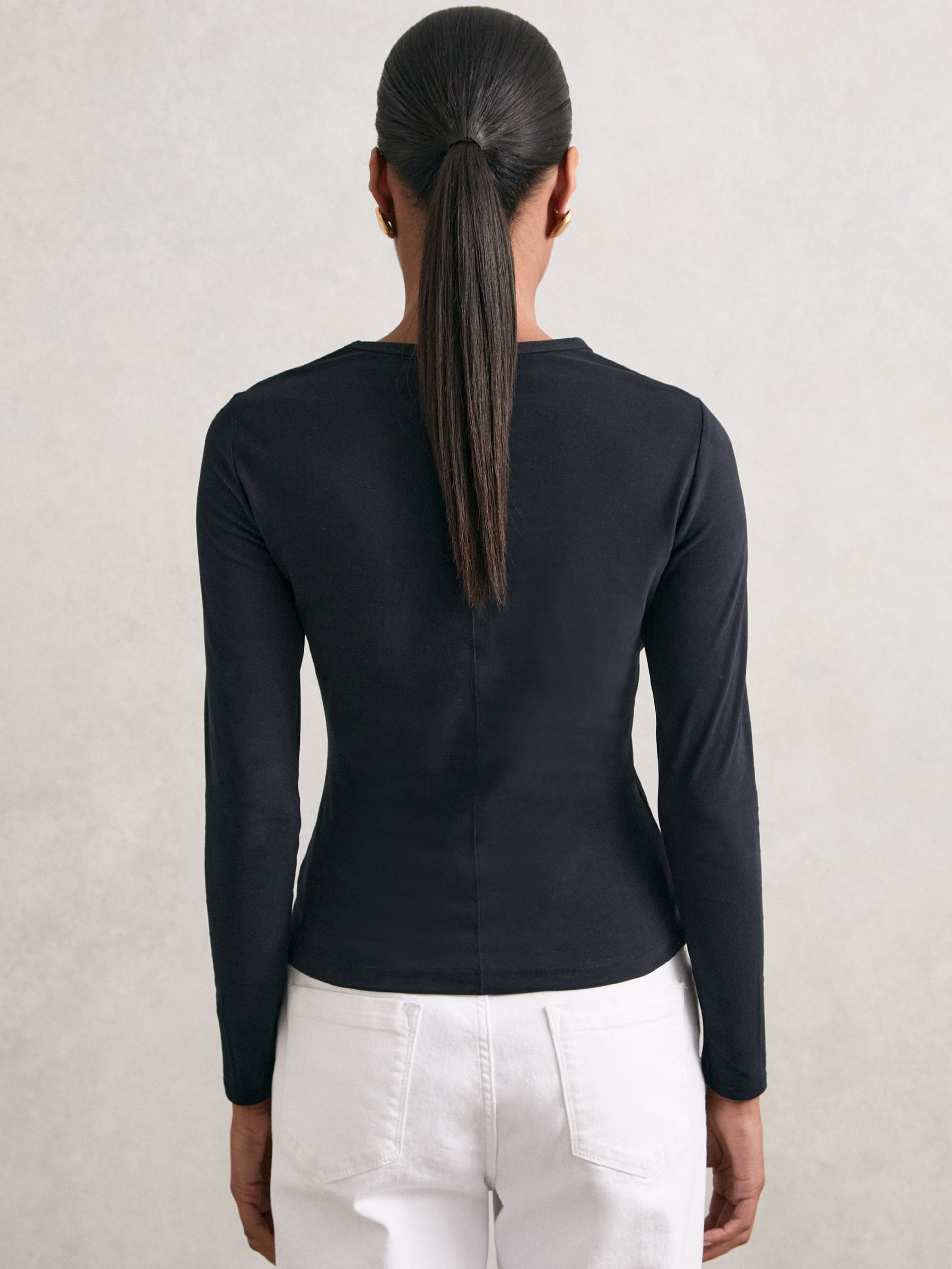 Cotton Crew-Neck Long-Sleeve T-Shirt With Stretch in Black