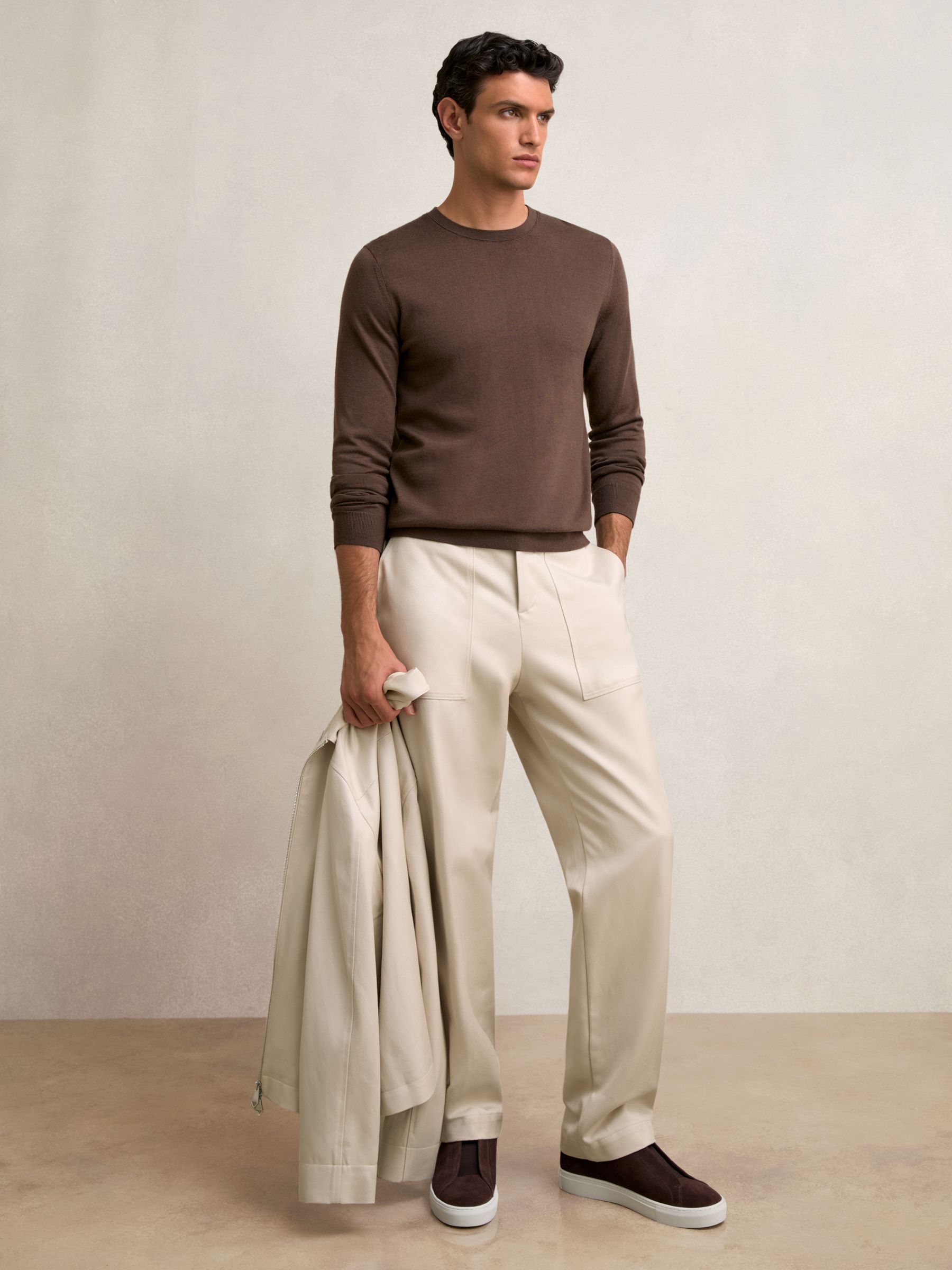 Lyocell Cotton Wide Utility Trousers in Ecru