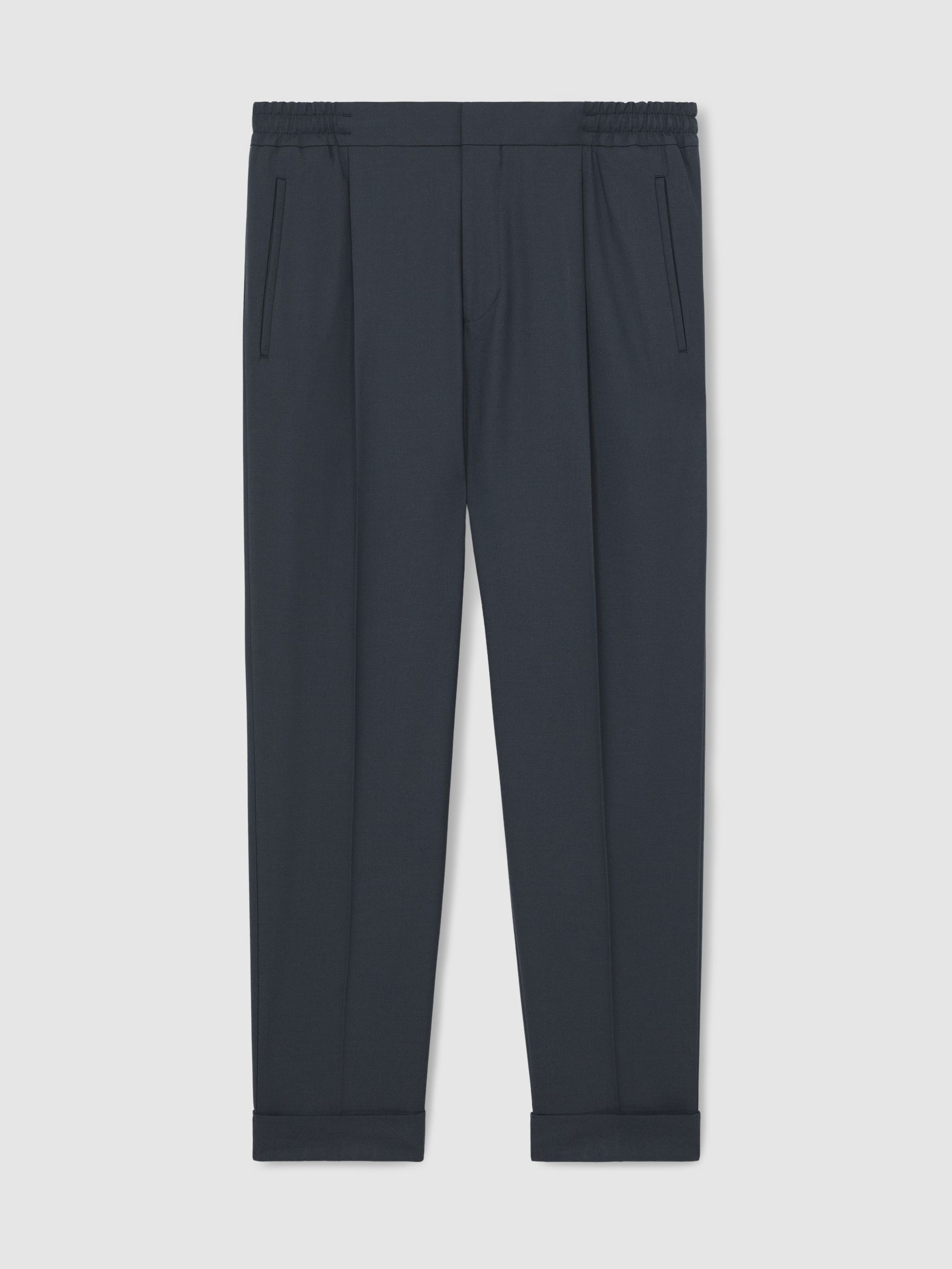Relaxed Drawstring Trousers with Turn-Ups in Steel Blue