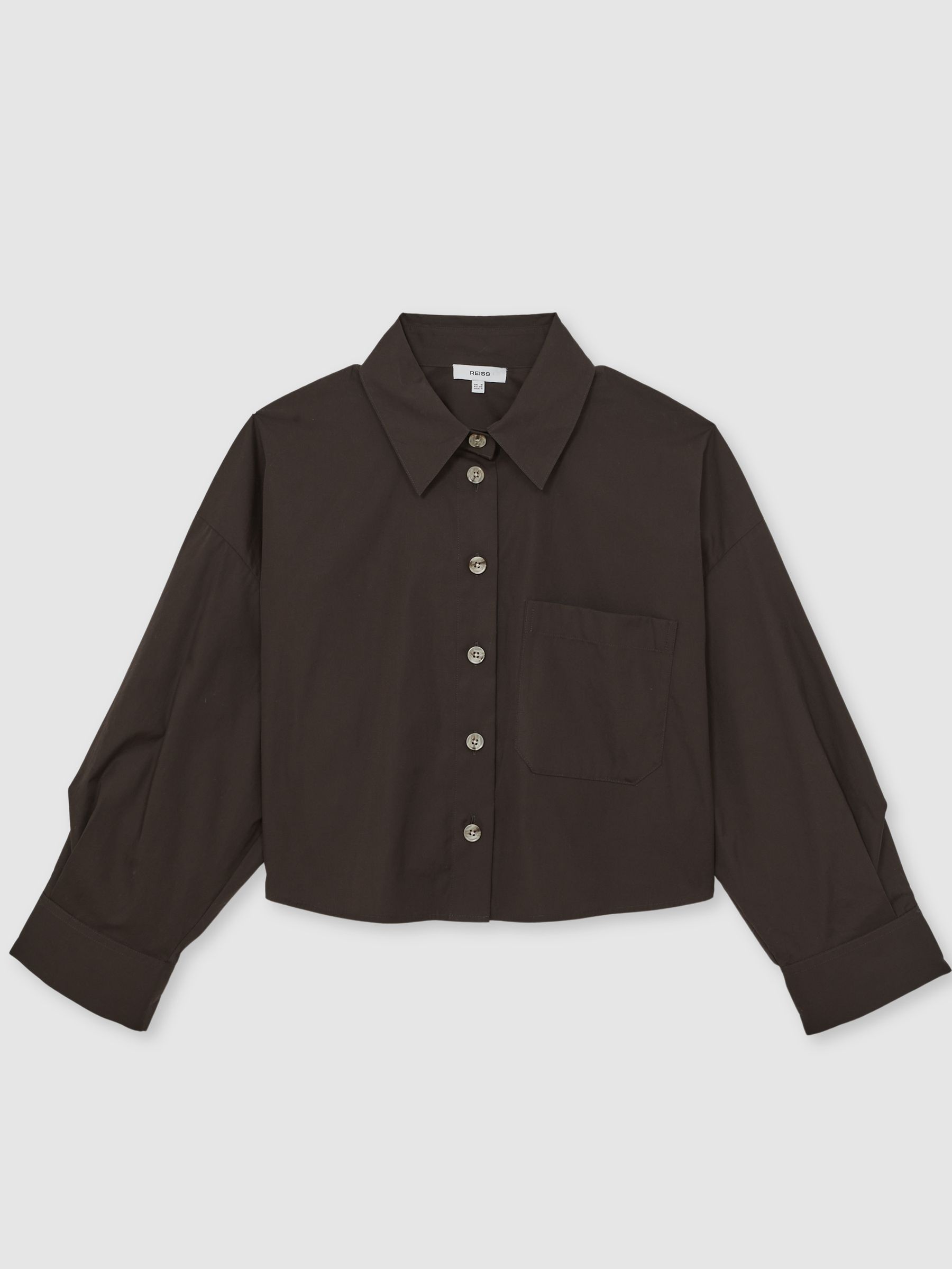 Oversize Cotton Cropped Shirt in Chocolate Brown