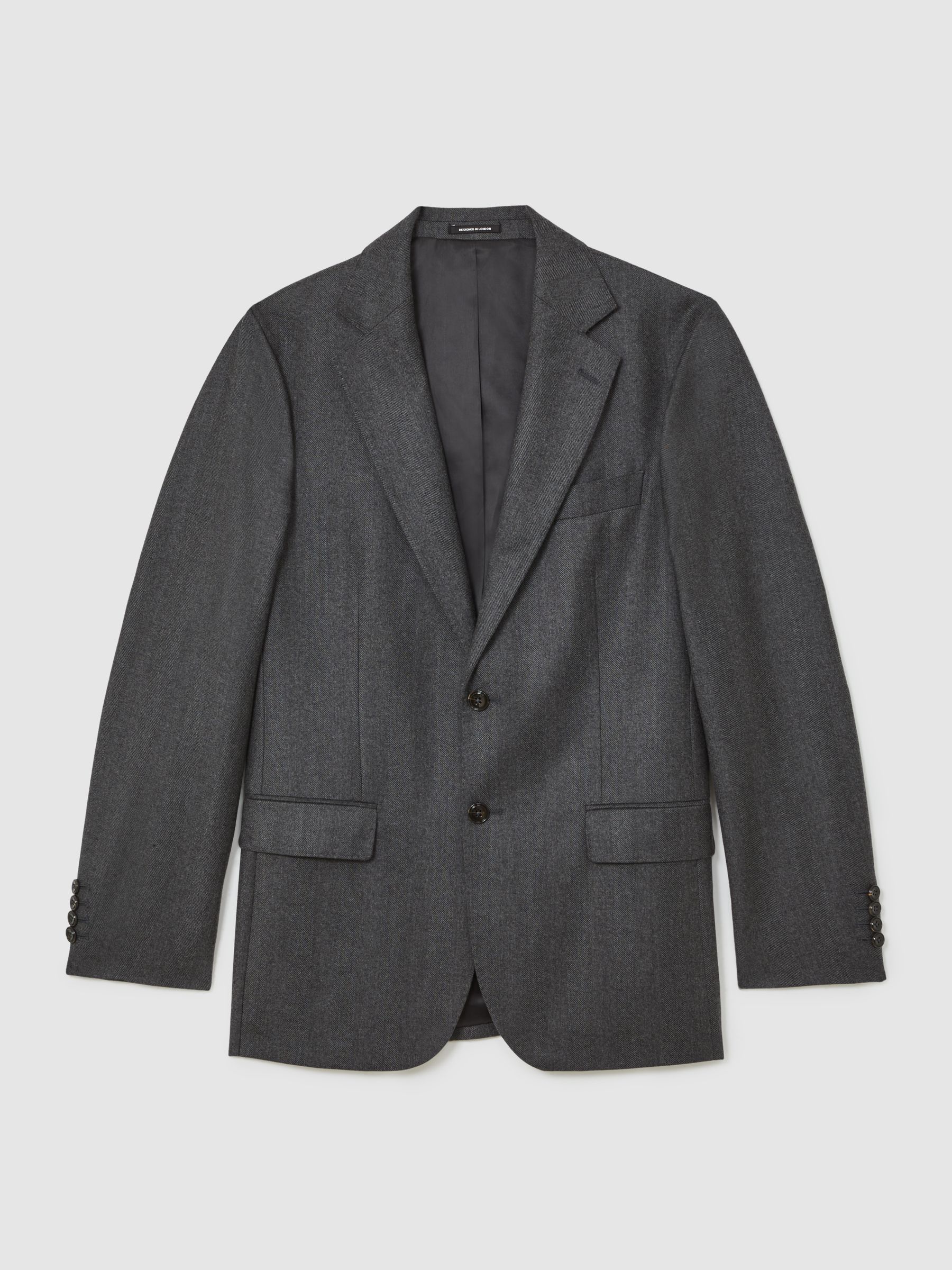 Wool Flannel Single-Breasted Blazer Tailored-Fit in Charcoal Grey