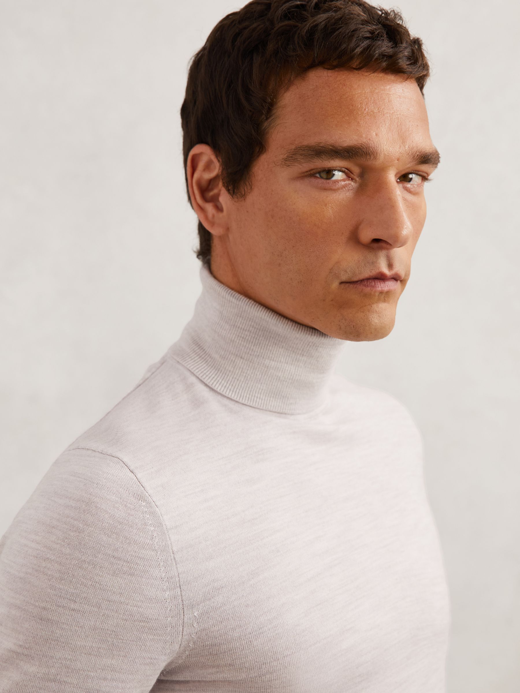 Merino Wool Roll-Neck Jumper in Wicker Brown Melange