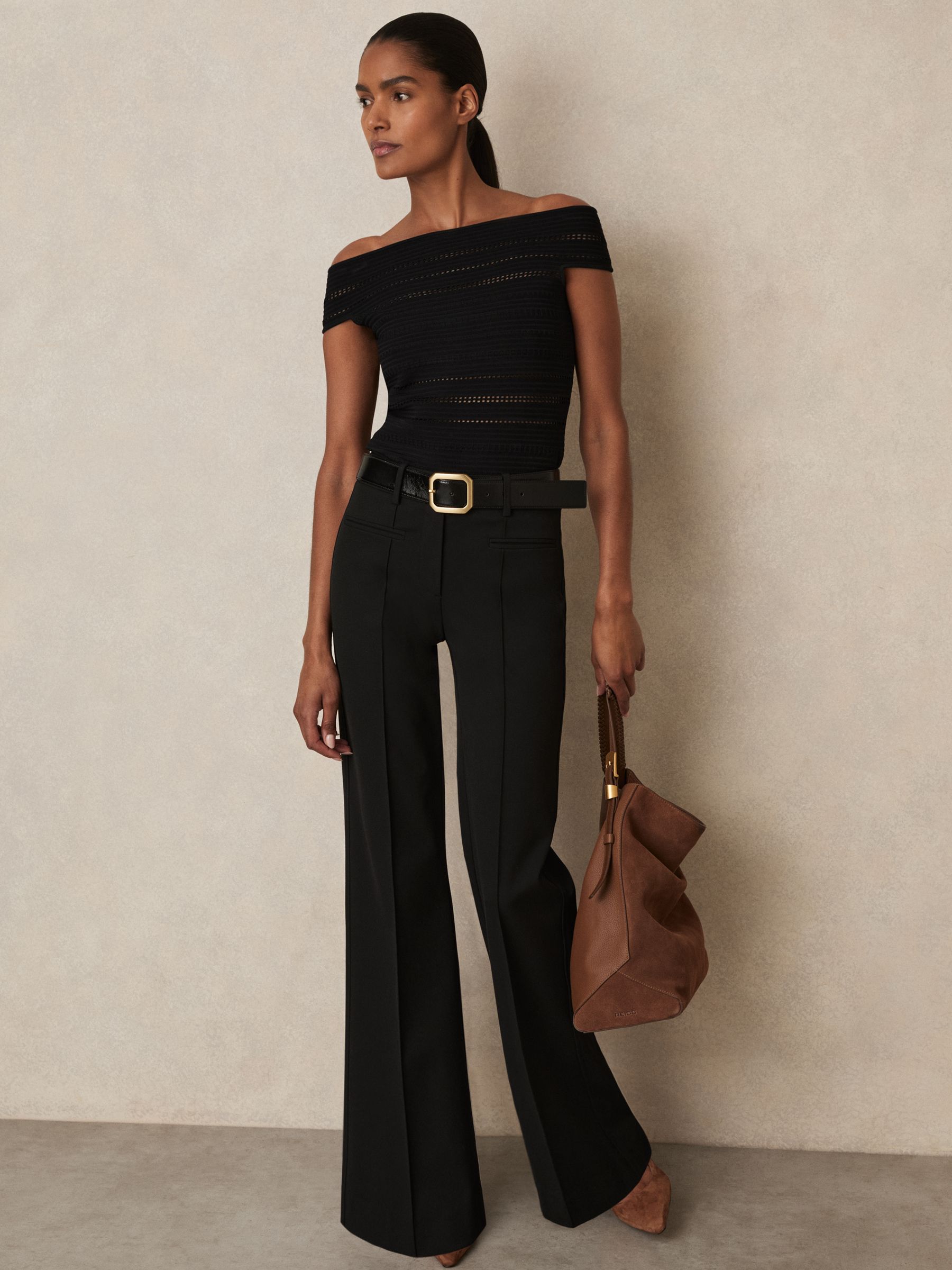 High Rise Flared Trousers in Black