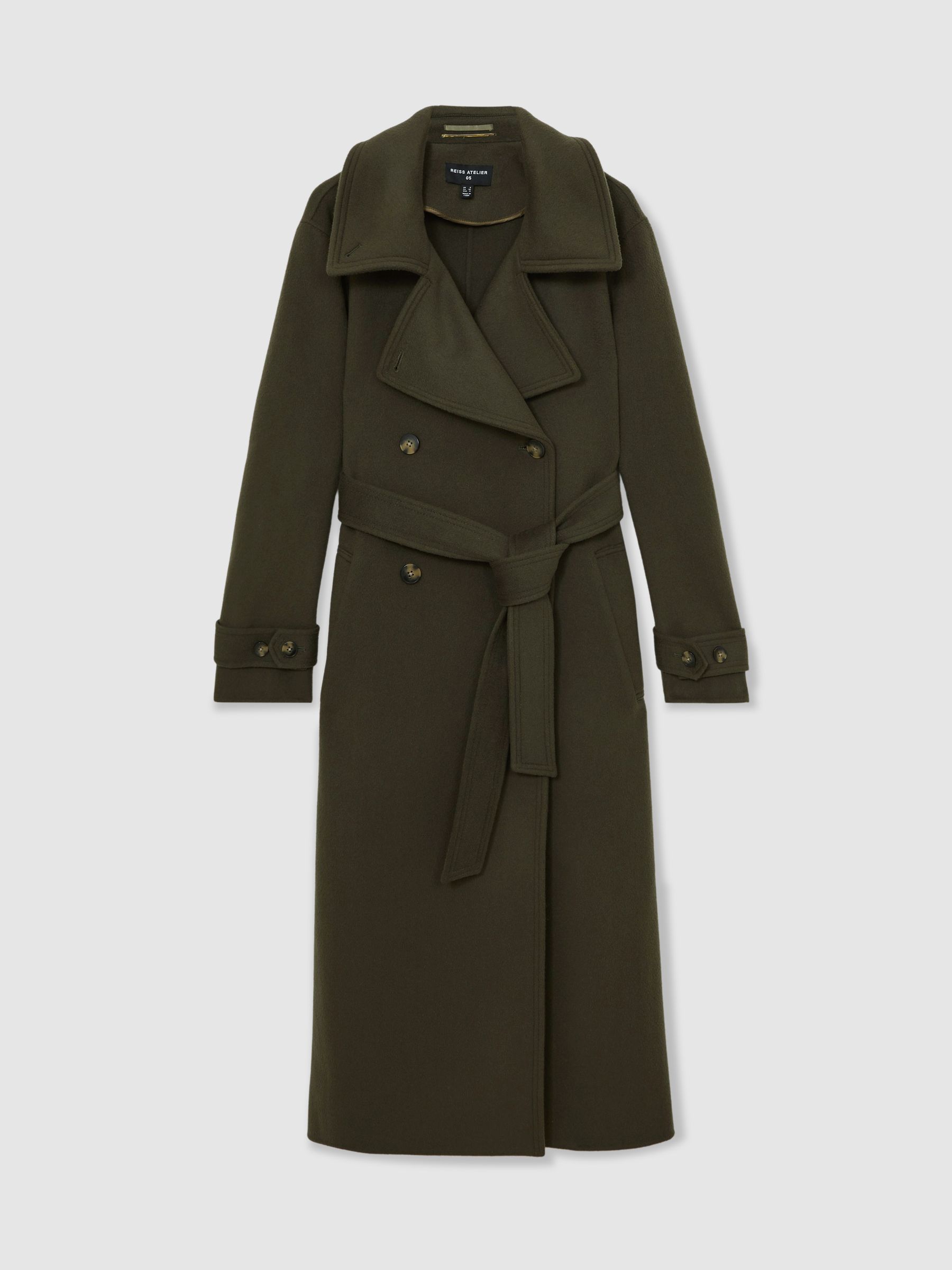 Atelier Wool Belted Blindseam Coat in Khaki