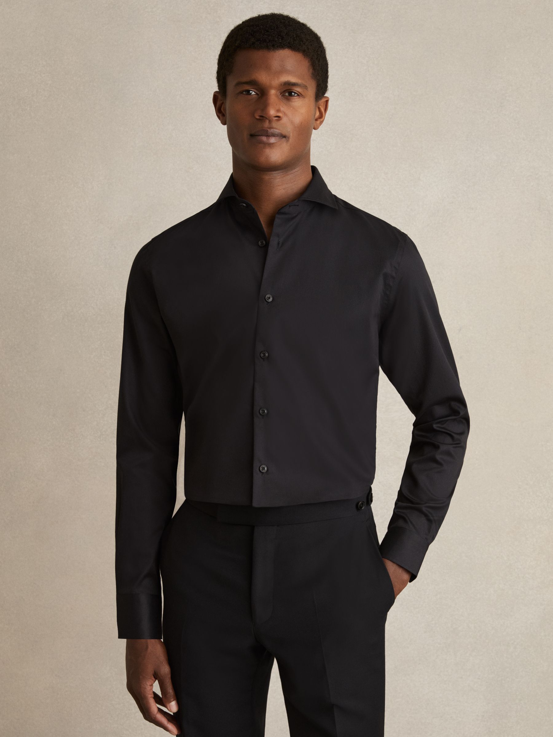 Regular Fit Two-Fold Cotton Shirt in Black