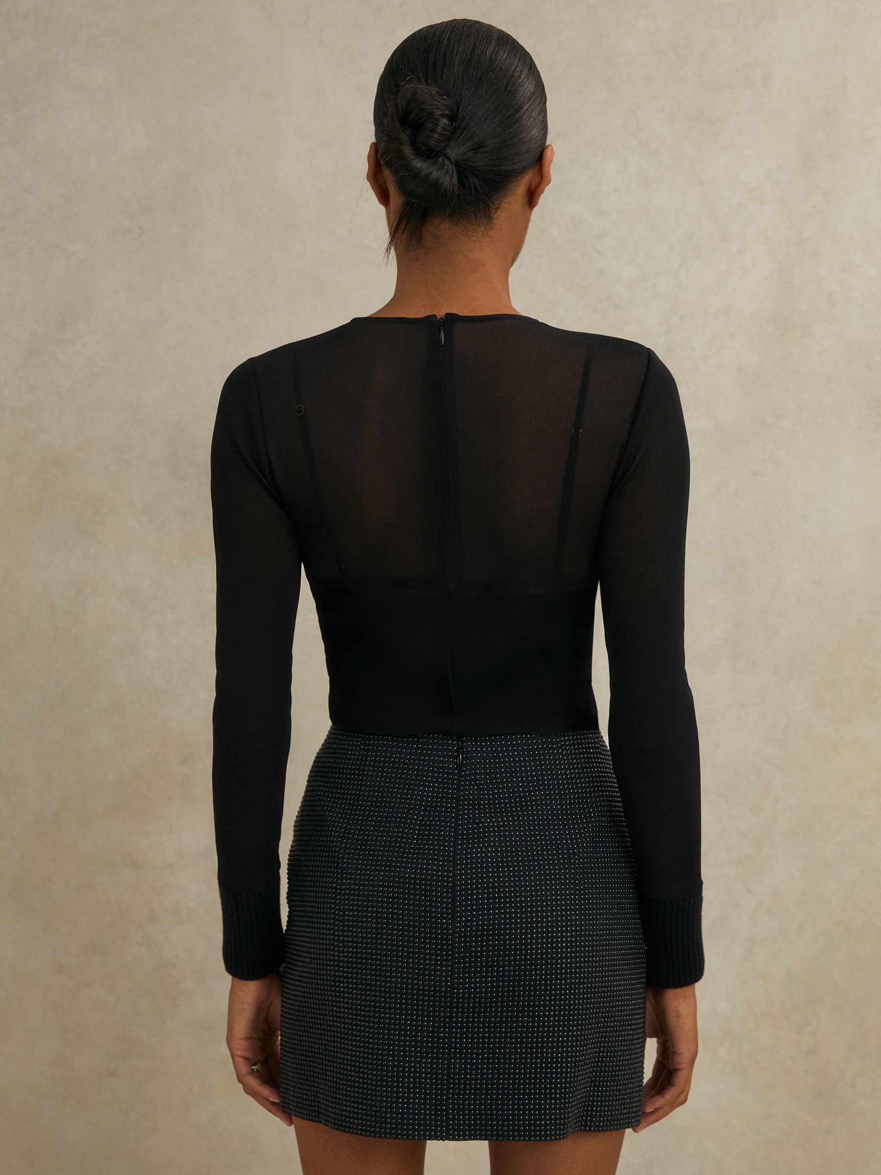 Atelier Sheer-Jersey Rib-Cuff Top in Black