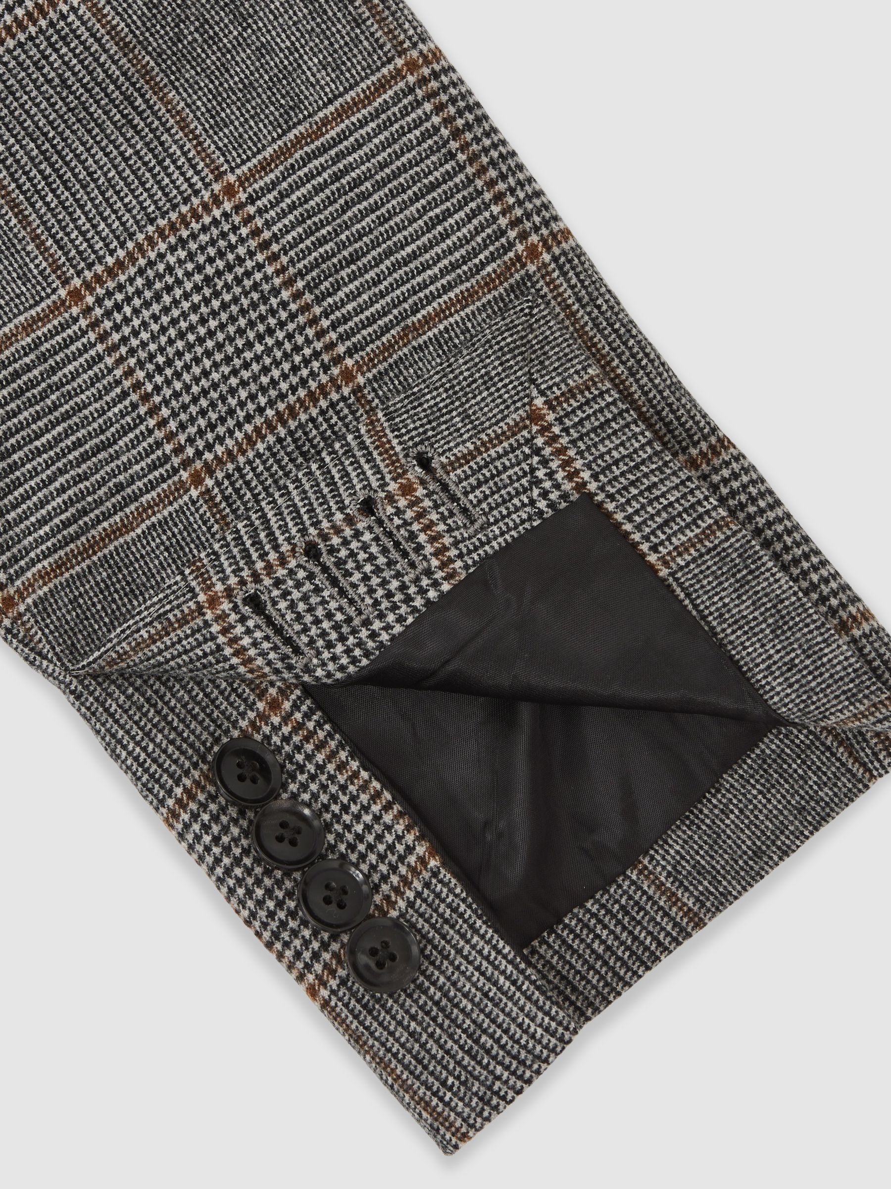 Wool Double-Breasted Check Suit Blazer Tailored-Fit in Charcoal Grey