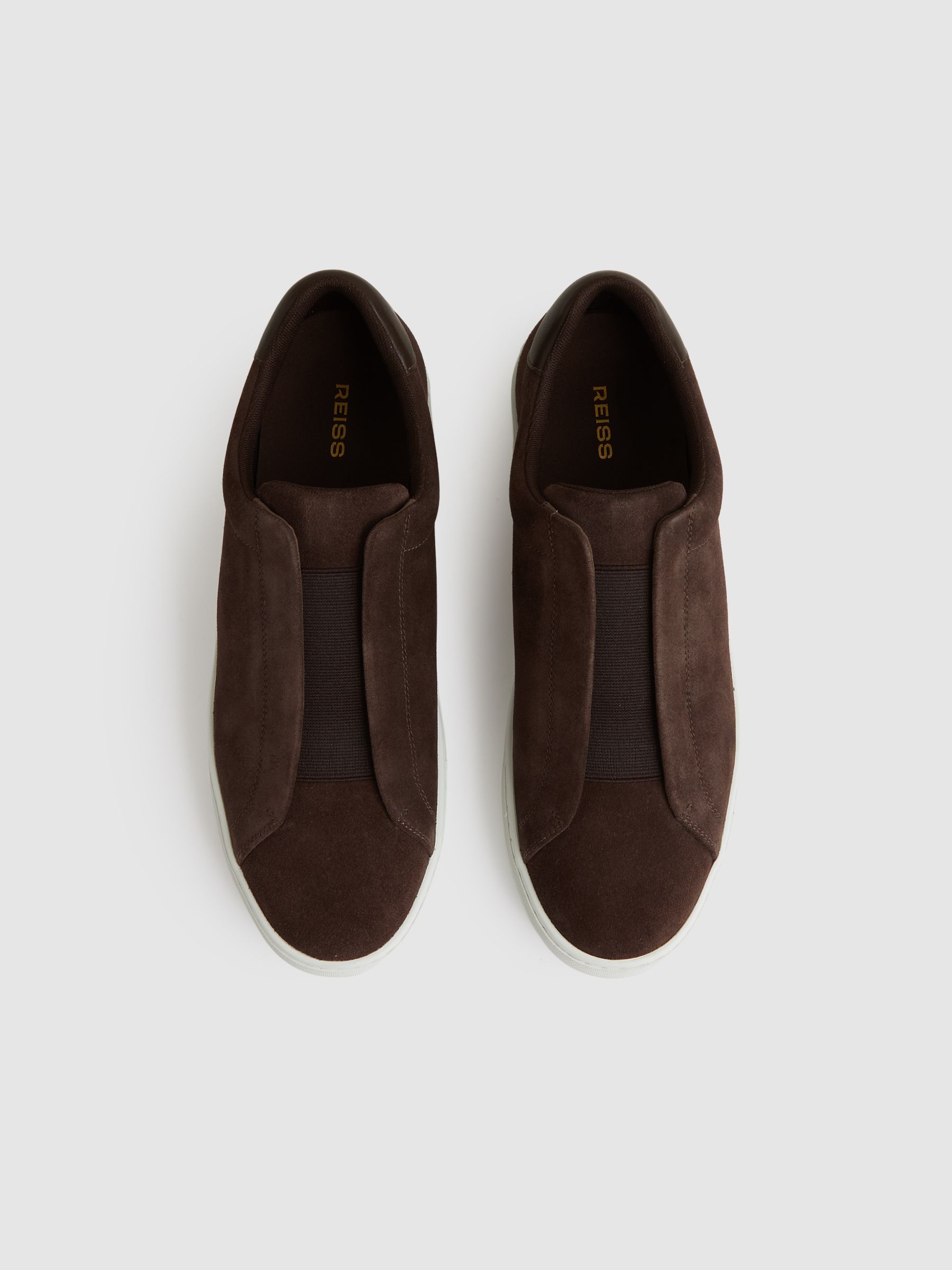 Suede Slip-On Elasticated Trainers in Chocolate Brown