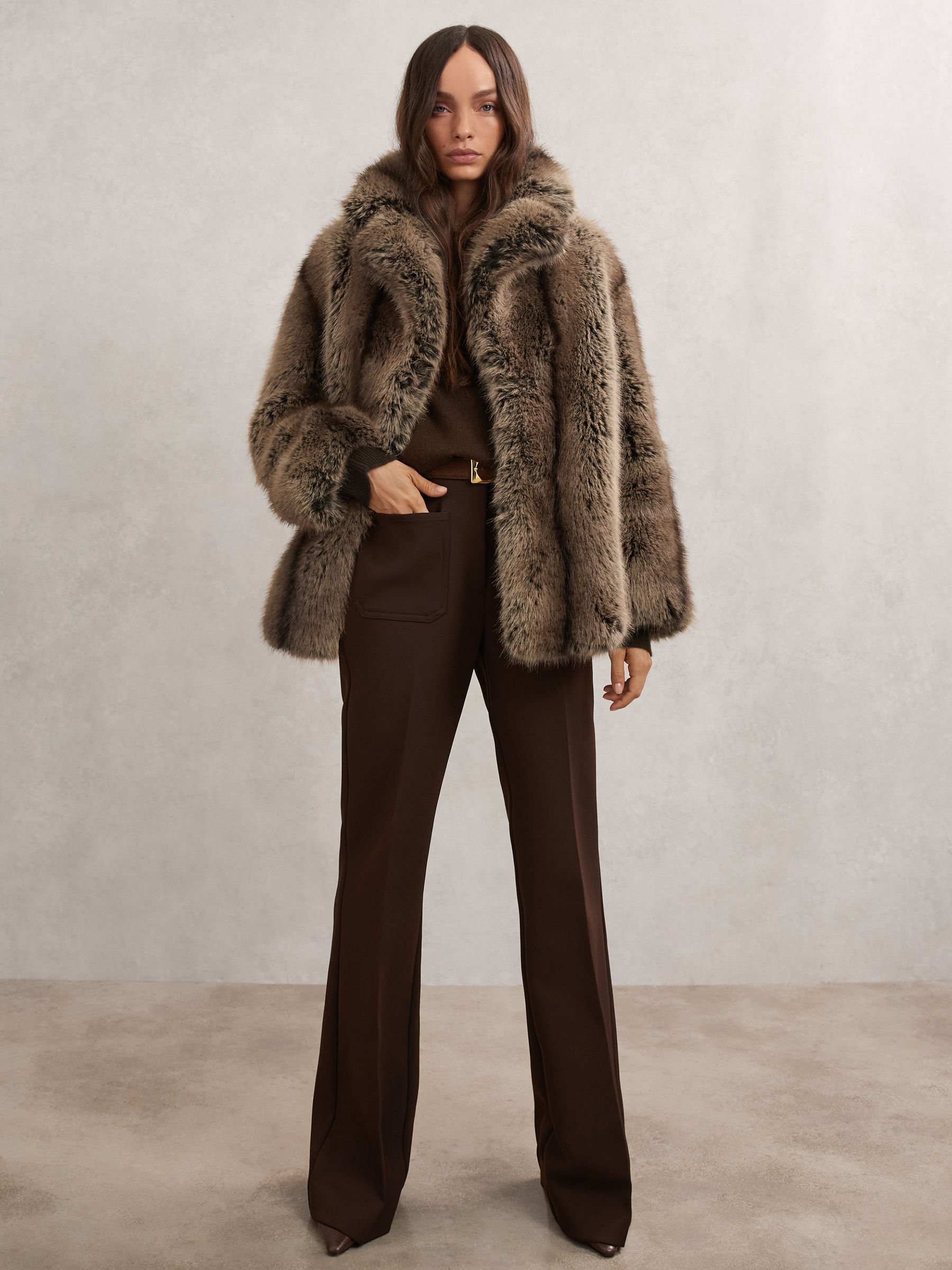 Faux-Fur Coat in Brown