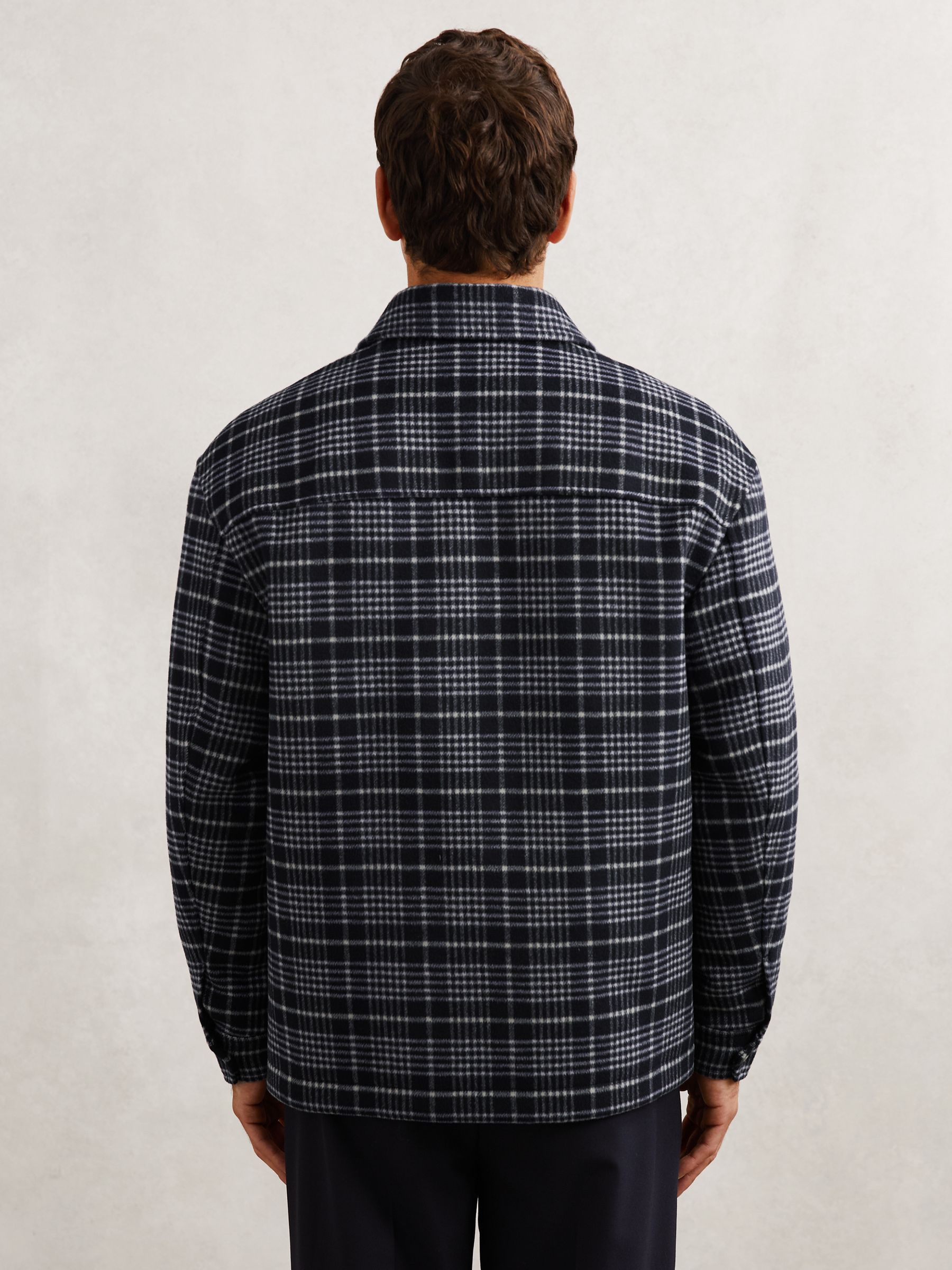 Wool-Blend Check Padded Overshirt in Blue