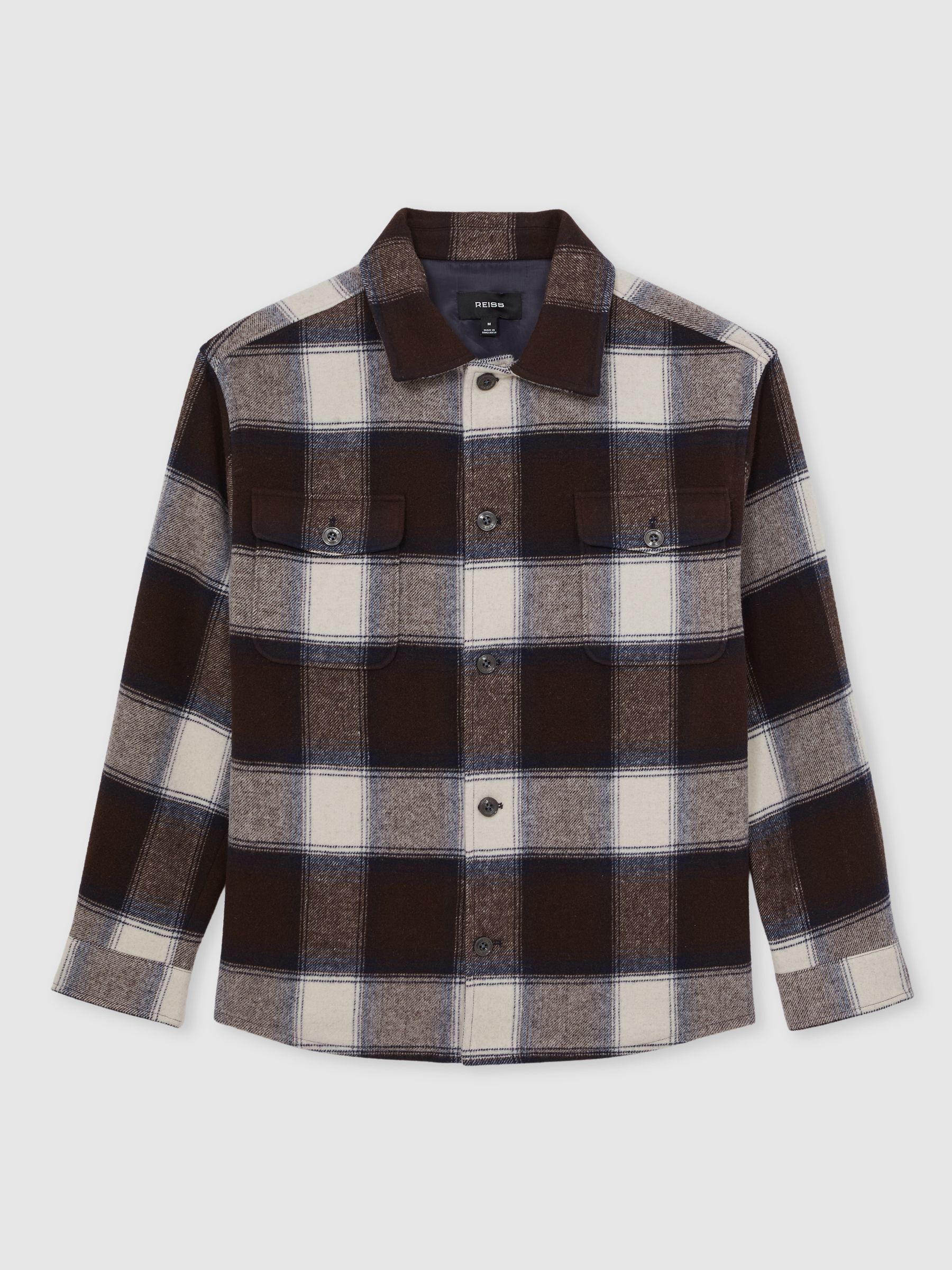Wool-Blend Check Overshirt in Navy Multi