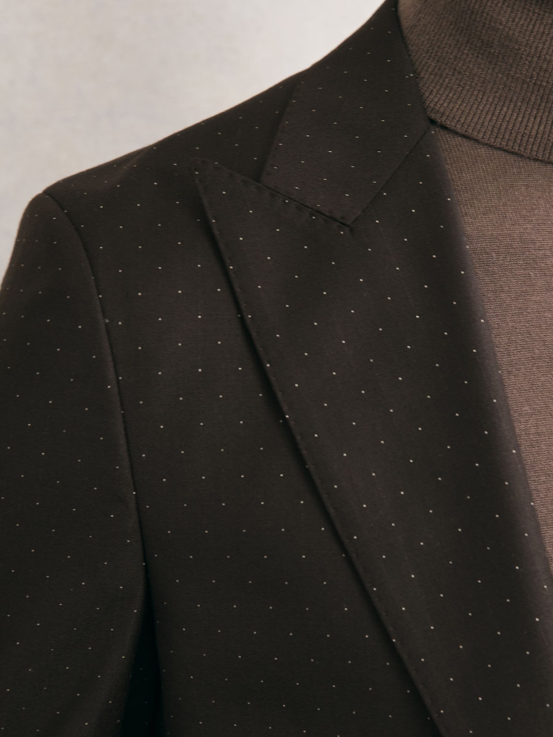 Single-Breasted Polka-Dot Blazer Tailored-Fit Wool-Blend in Brown