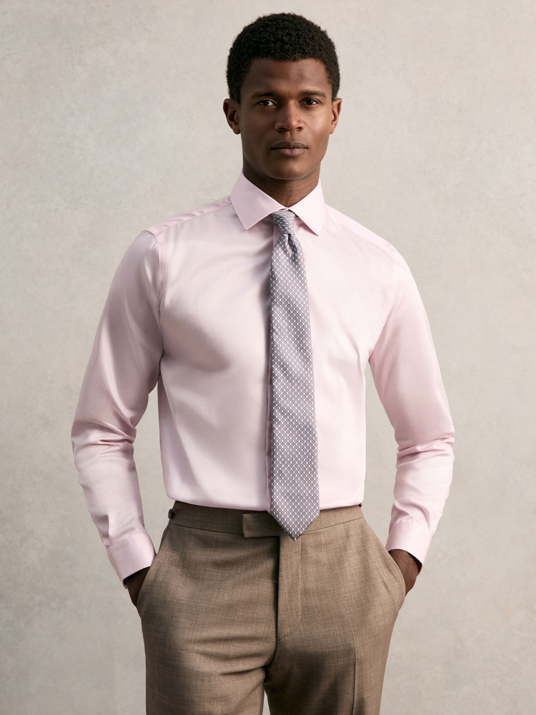 Regular Fit Cotton-Satin Regular-Fit Stripe Shirt in Pink