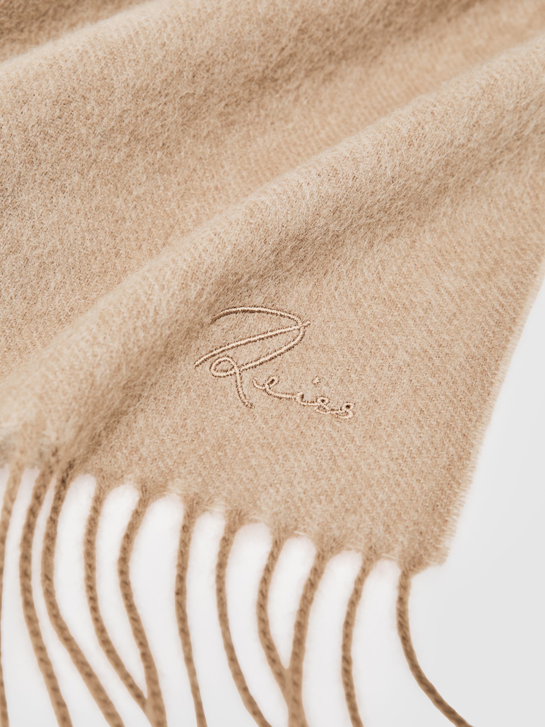 Wool-Cashmere Script-Logo Scarf in Camel