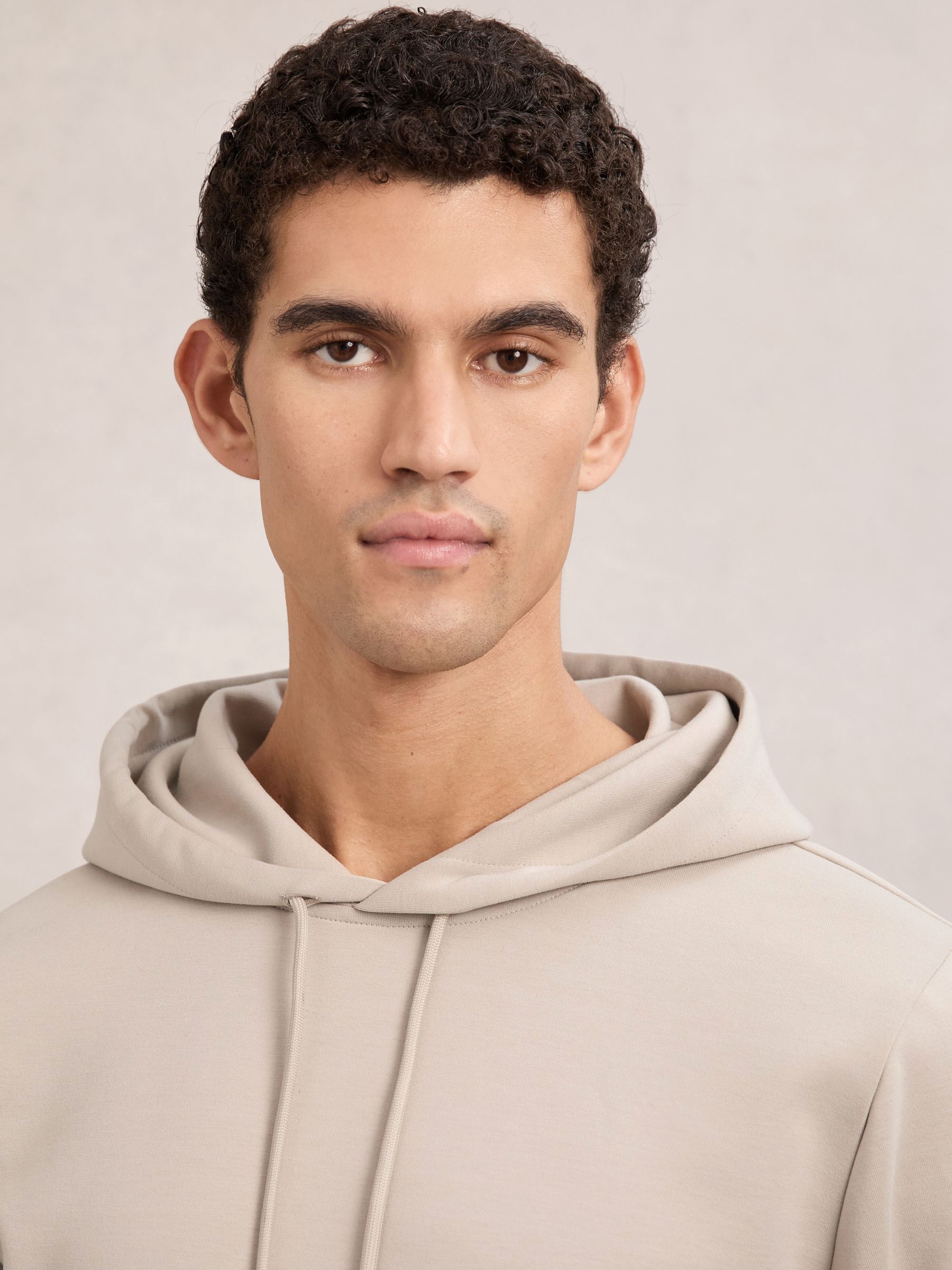Interlock Jersey Drawstring Hoodie in Stone