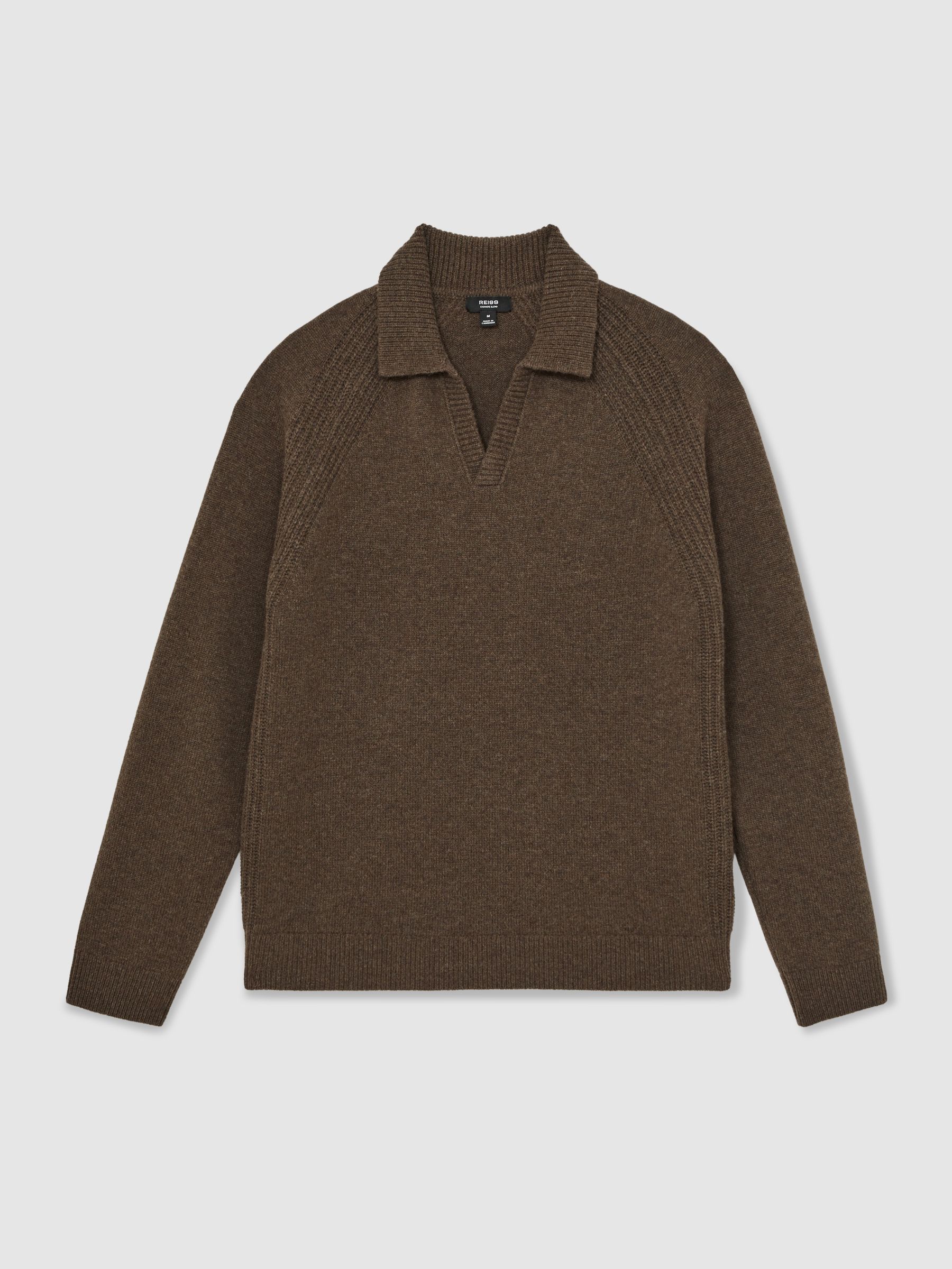 Wool-Cashmere Open-Collar Jumper in Pecan Brown
