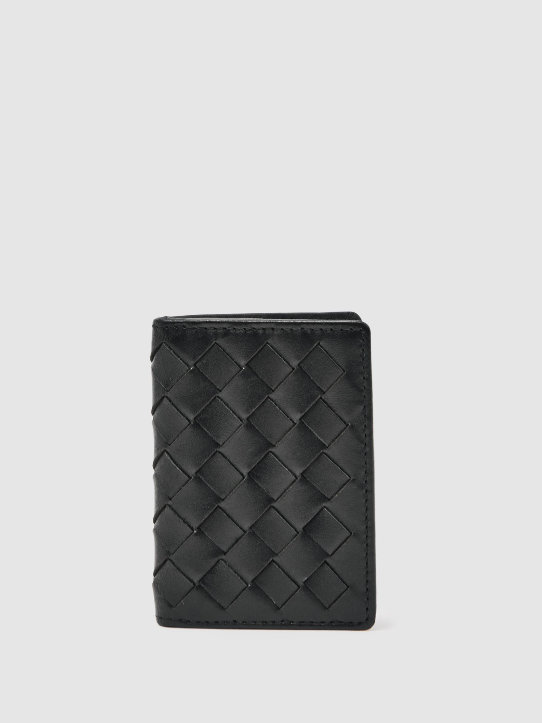 Leather Large Lattice-Effect Cardholder in Black