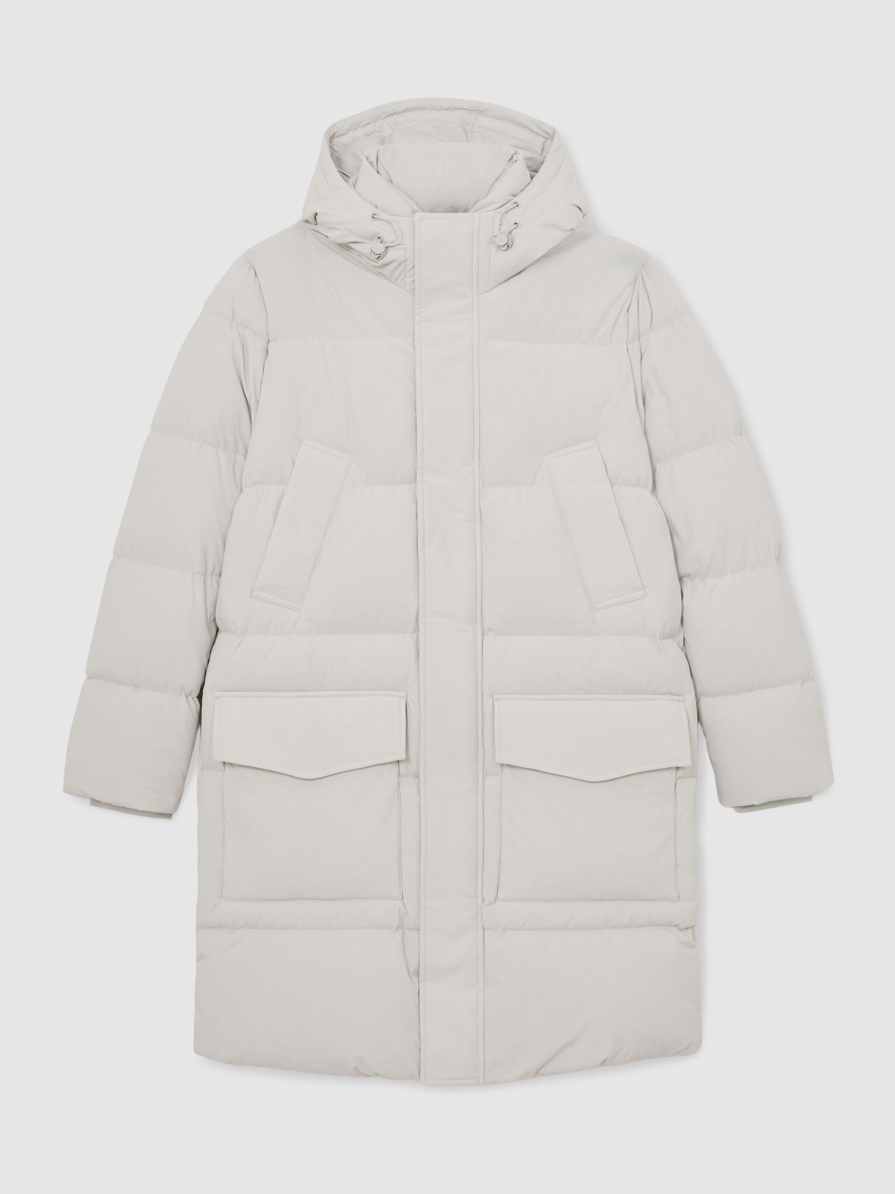 Longline Quilted Puffer Jacket in Light Stone