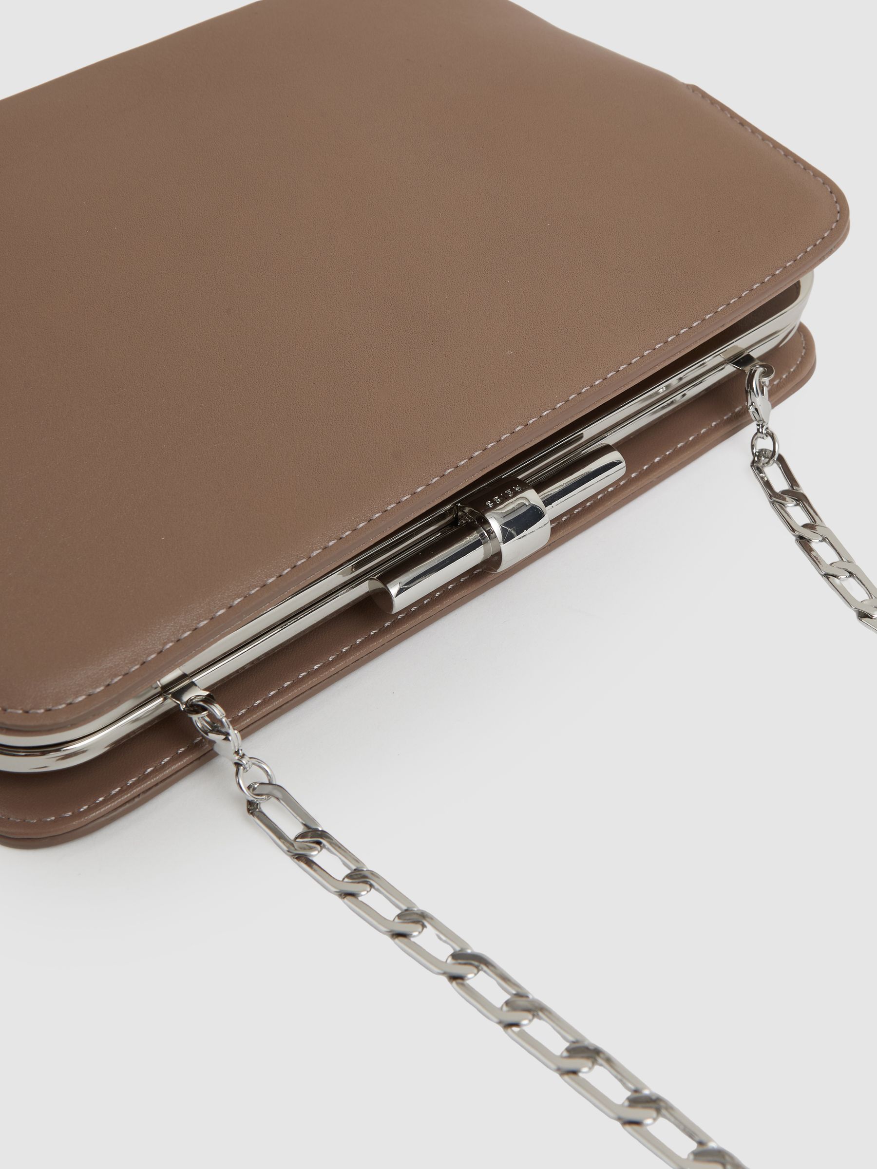 Leather Frame Clutch Bag in Neutral