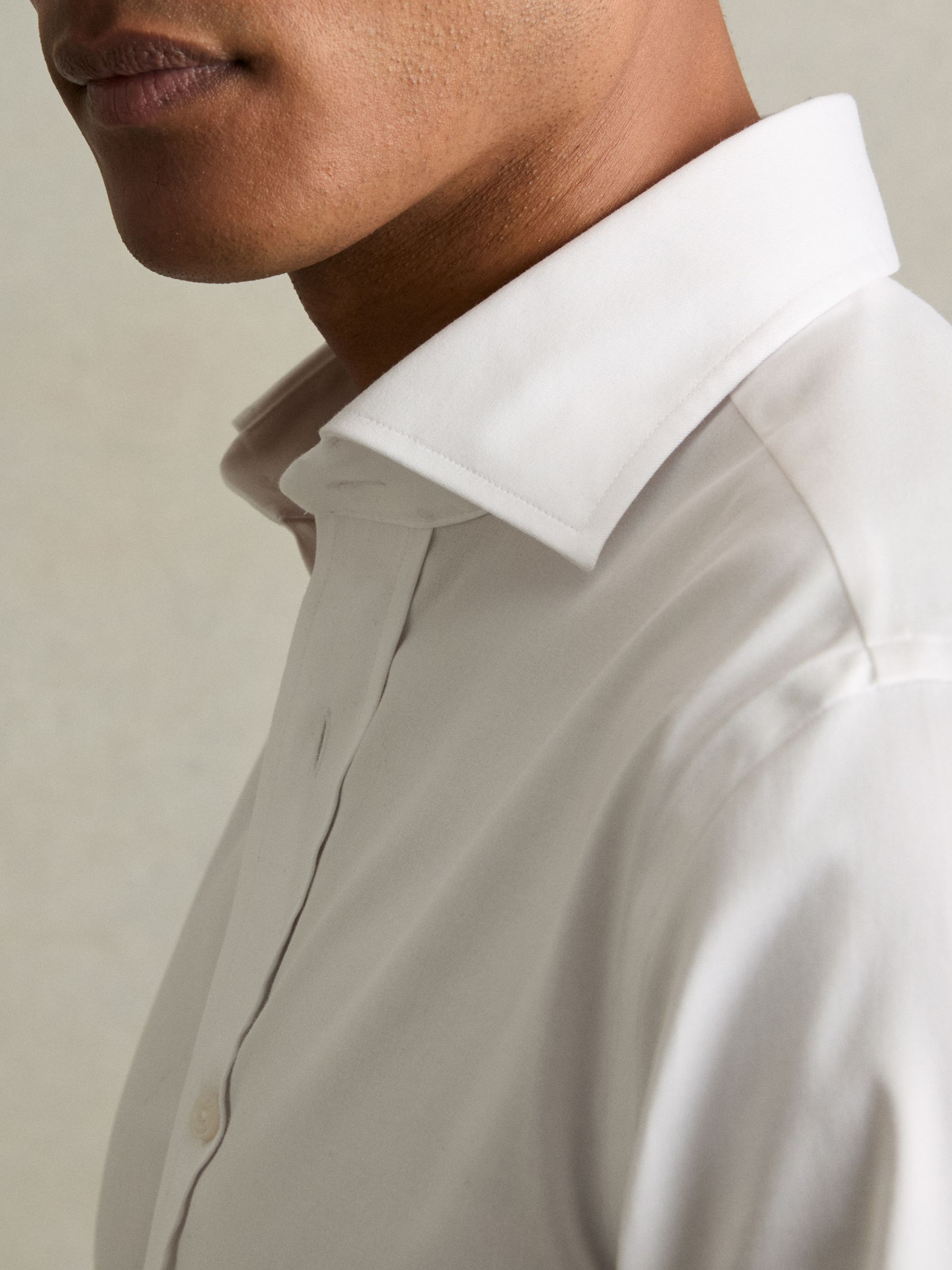 Regular Fit Cotton-Tencel Stretch Shirt in White