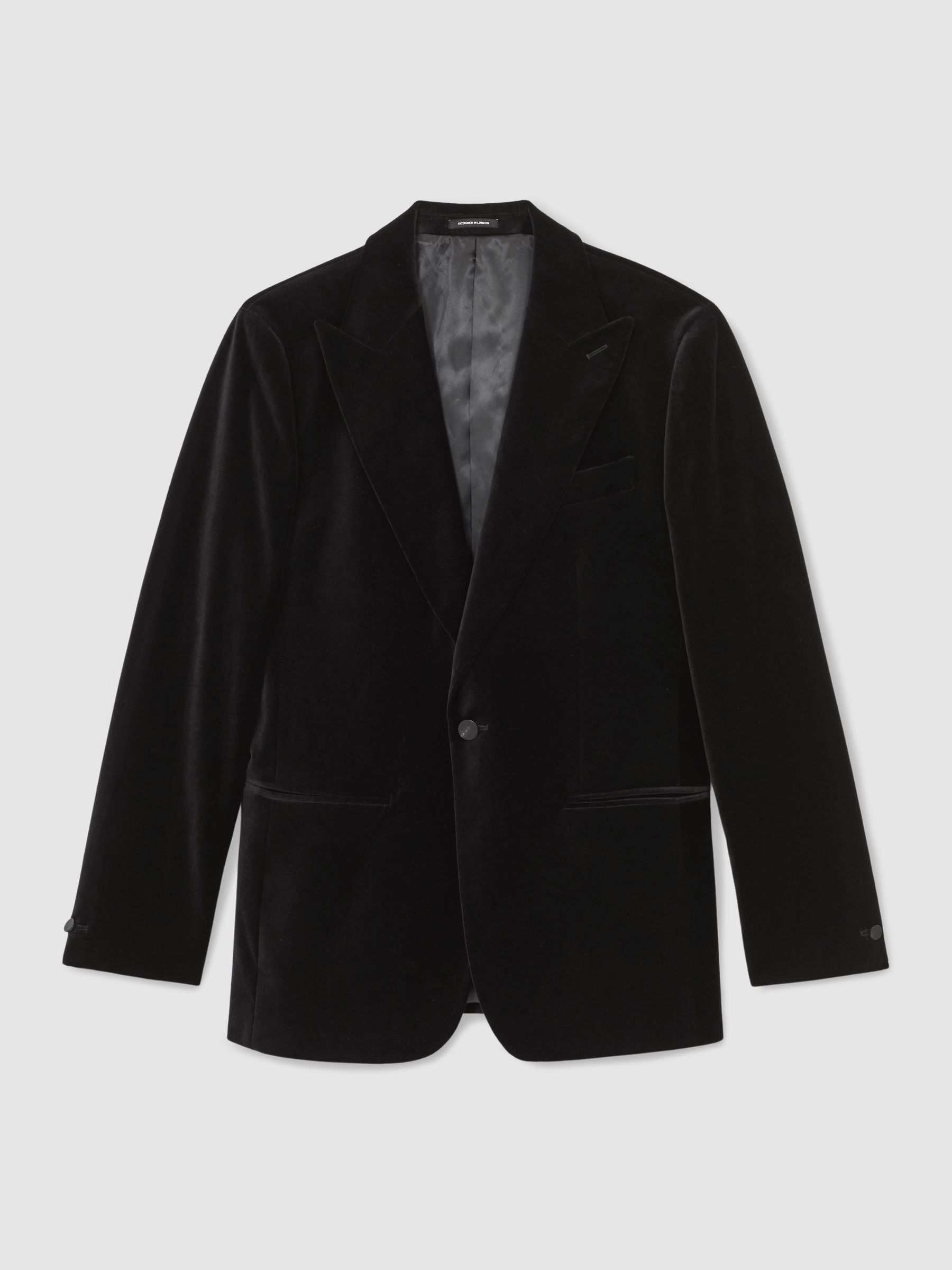 Single-Breasted Velvet Blazer Slim-Fit in Black