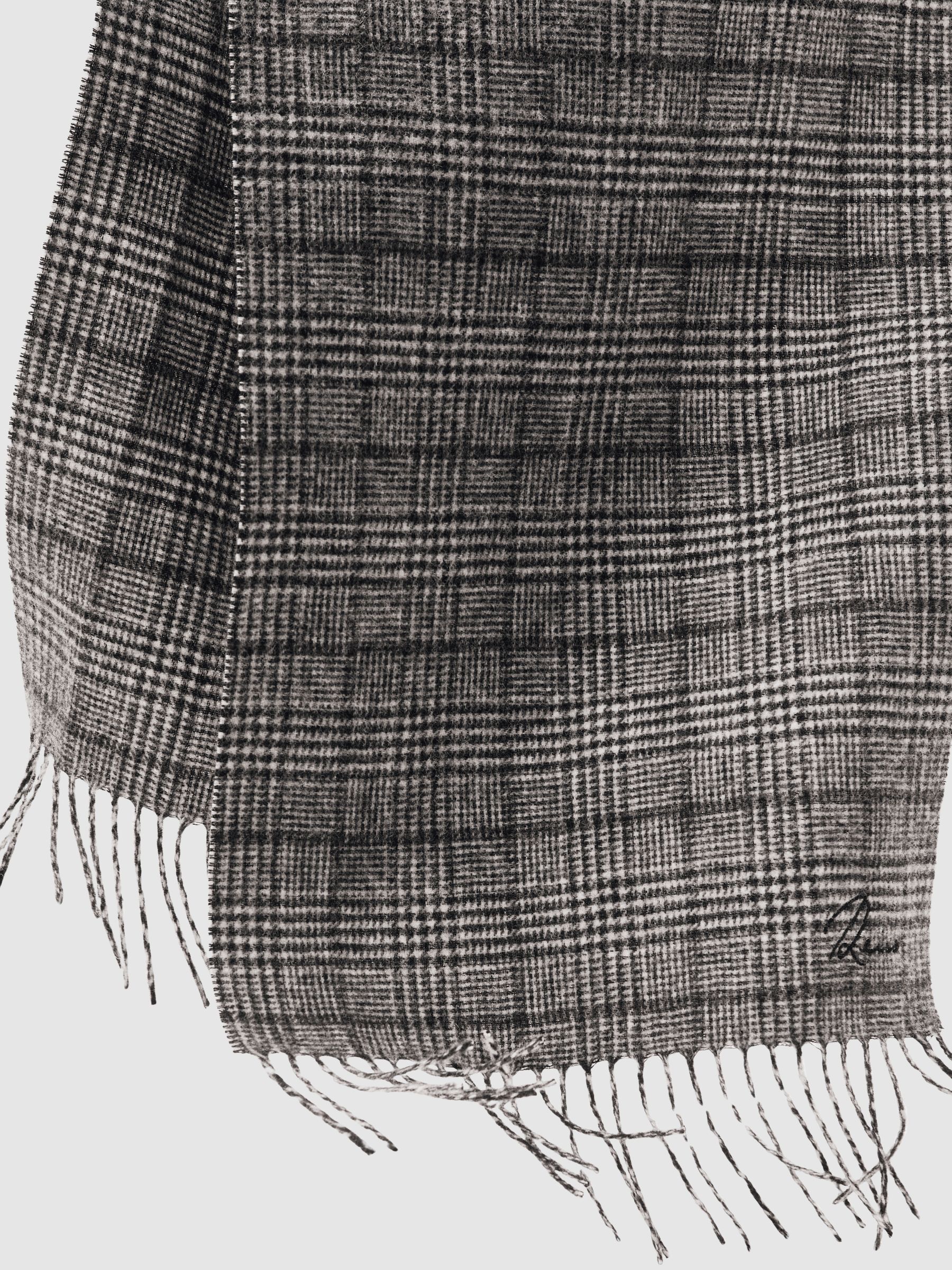 Wool-Cashmere Check Scarf in Charcoal Grey
