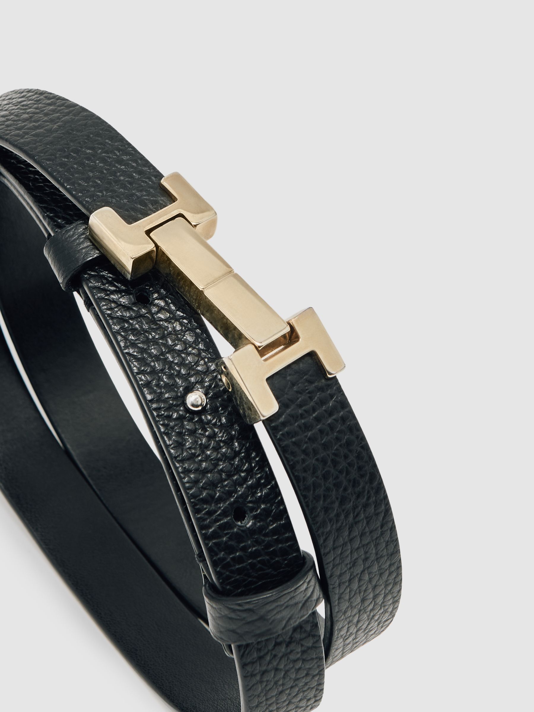 Leather Square Hinge Belt in Black
