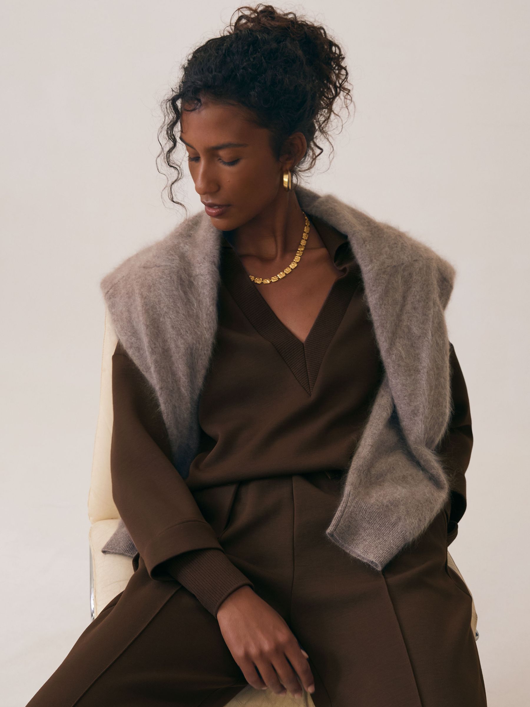 Interlock Wide-Leg Joggers in Chocolate