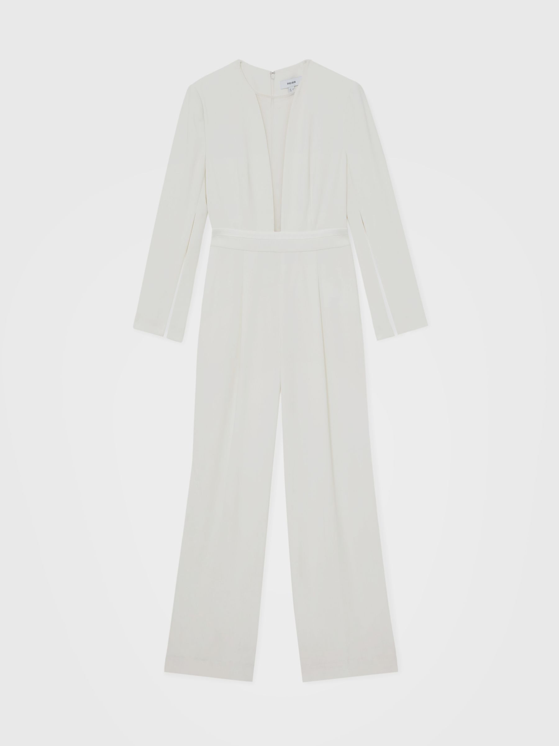 Plunge-Neck Split-Sleeve Jumpsuit in Ivory