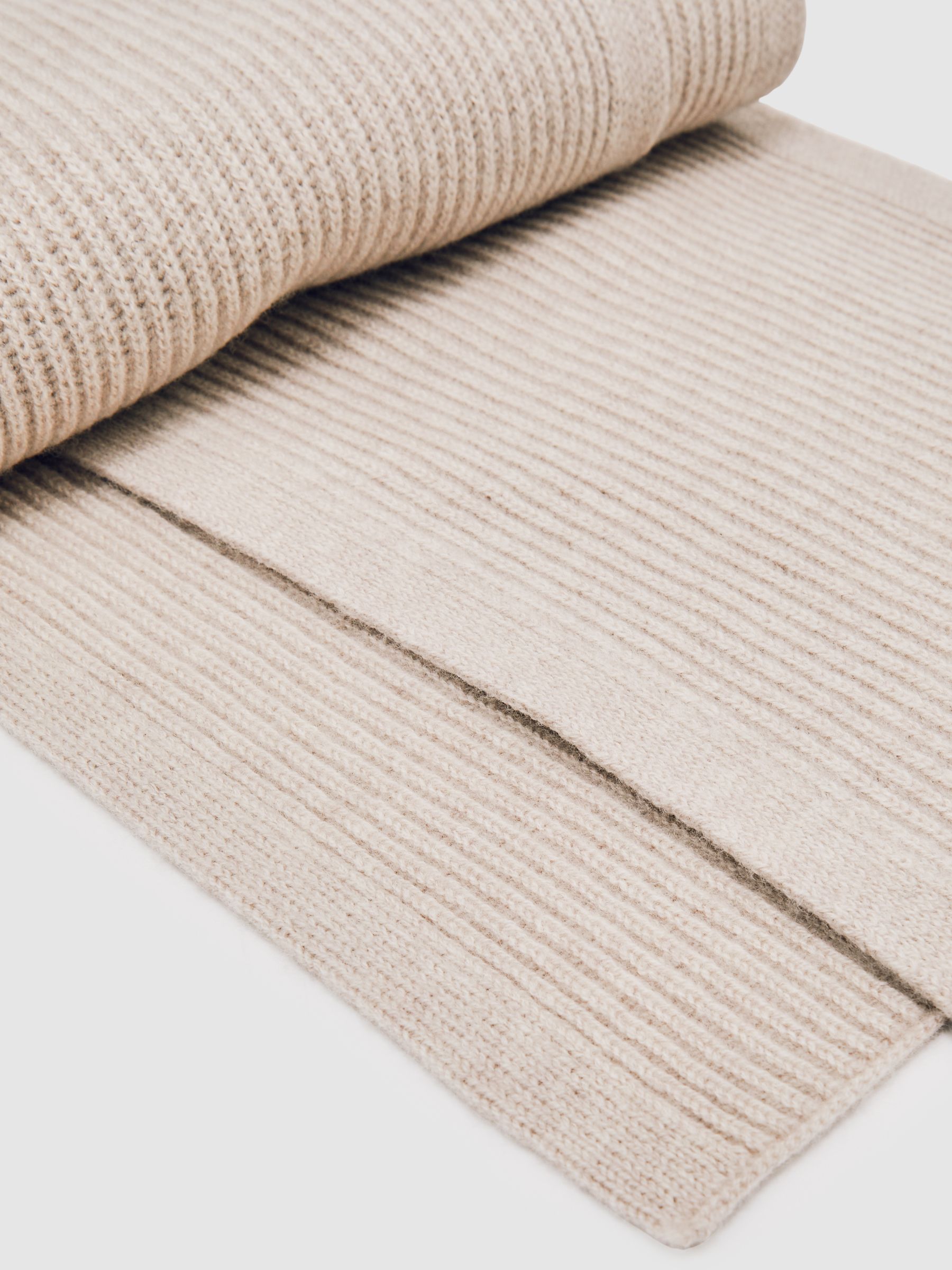 Merino Wool Rib-Knit Scarf in Light Oatmeal Melange