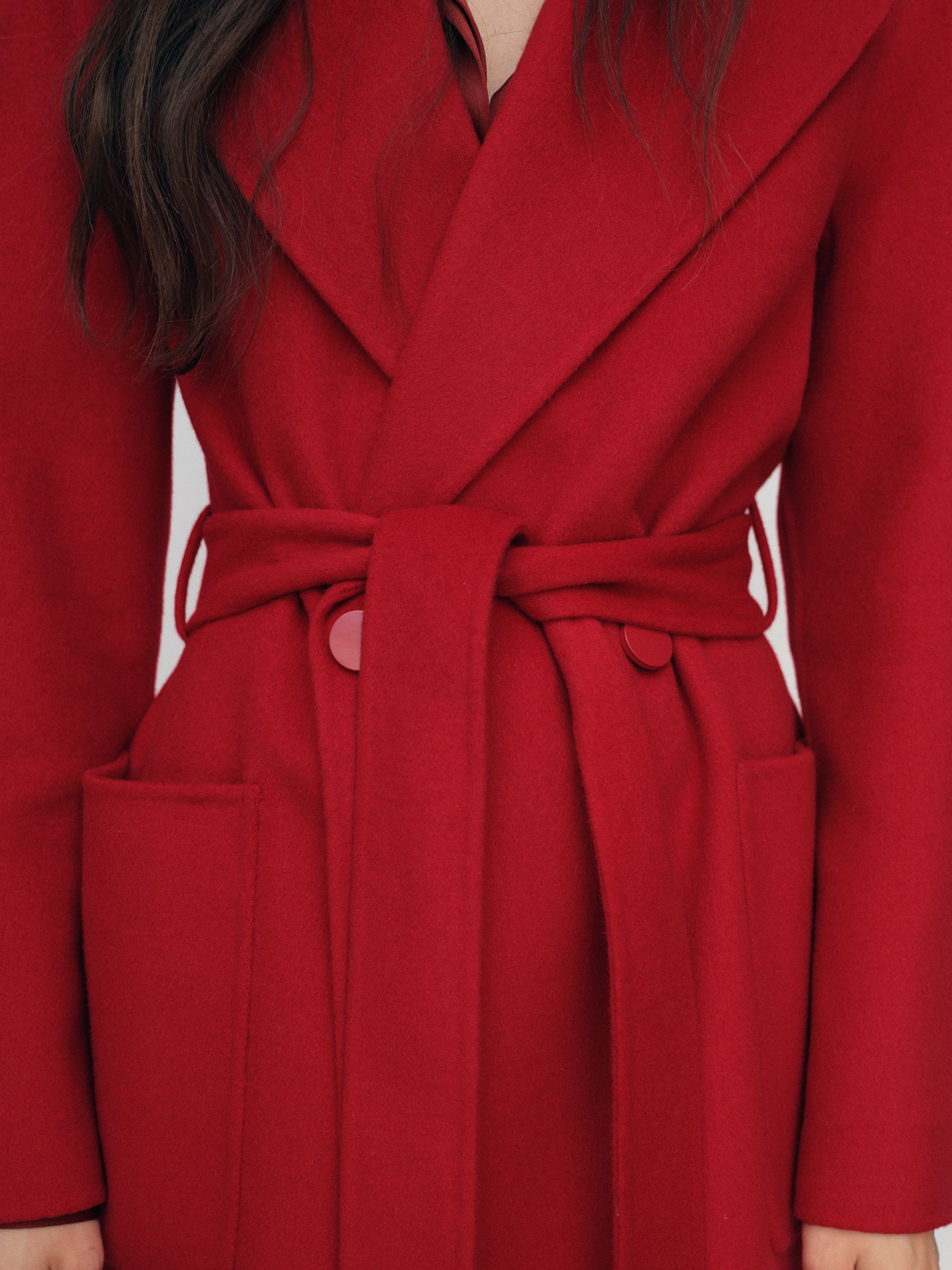 Double-Breasted Blindseam Coat Wool-Blend in Red