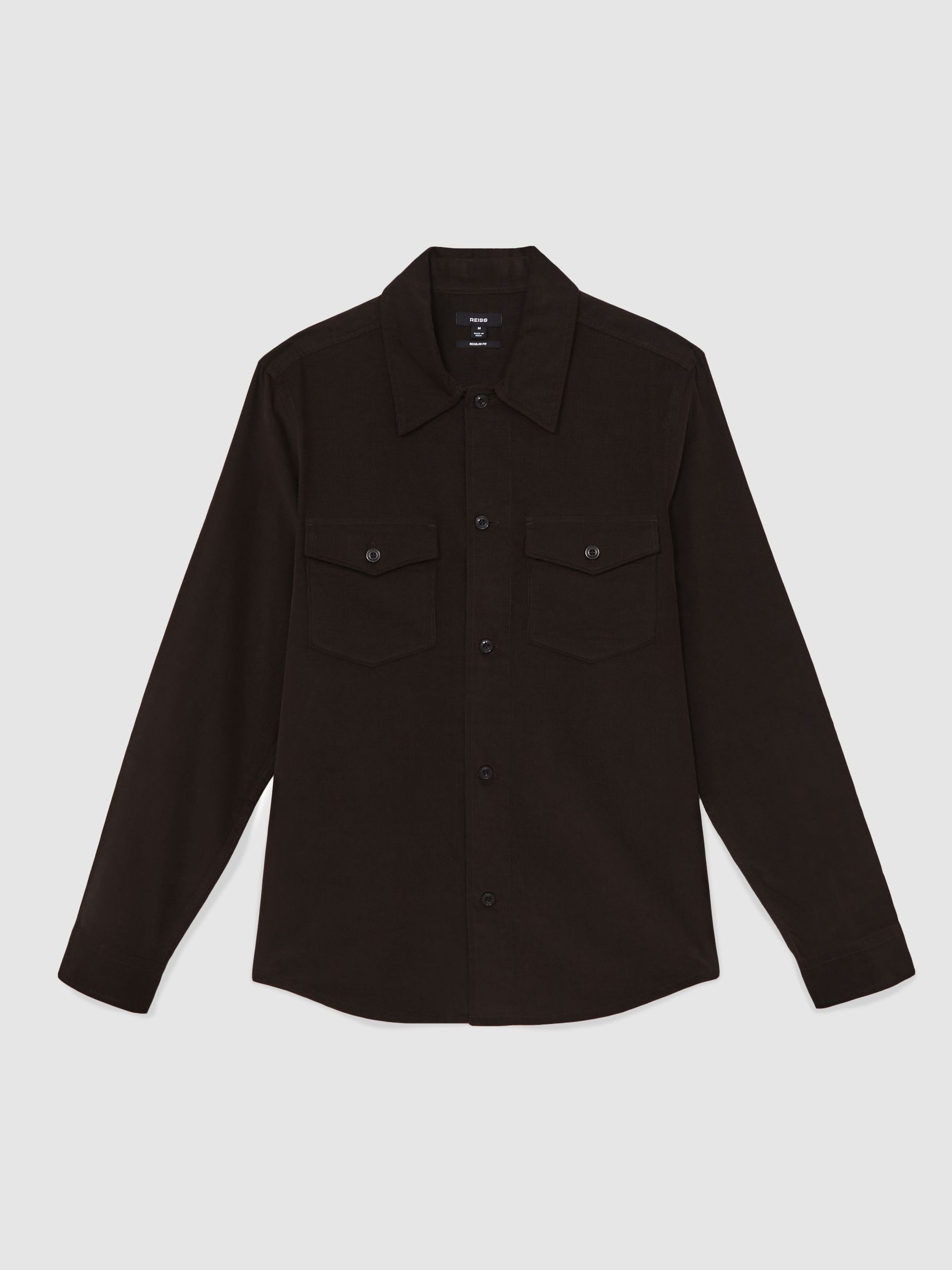 Cotton Corduroy Twin-Pocket Overshirt in Brown