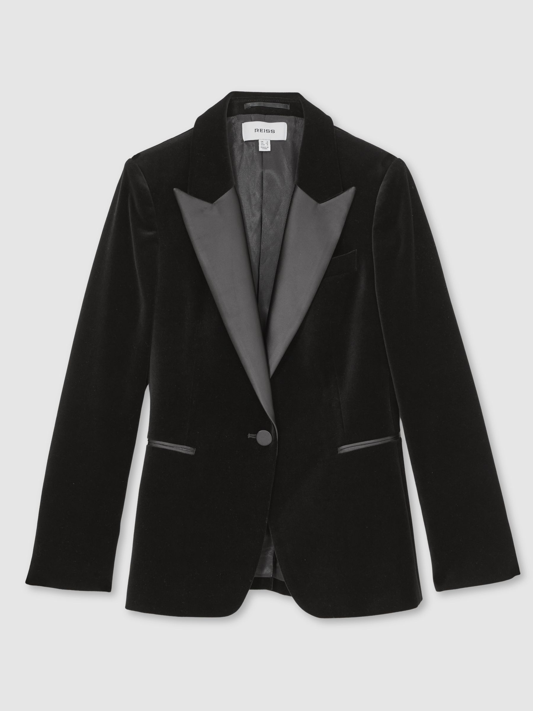 Velvet Single Breasted Suit Blazer in Black