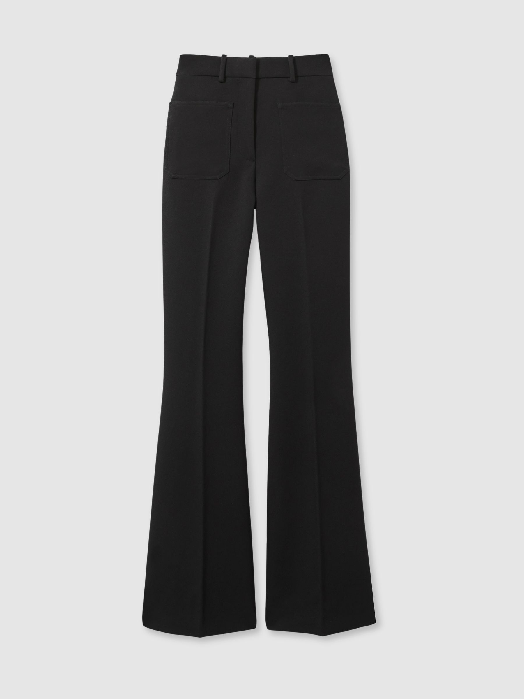 Petite Twill Patch-Pocket Flared Trousers in Black