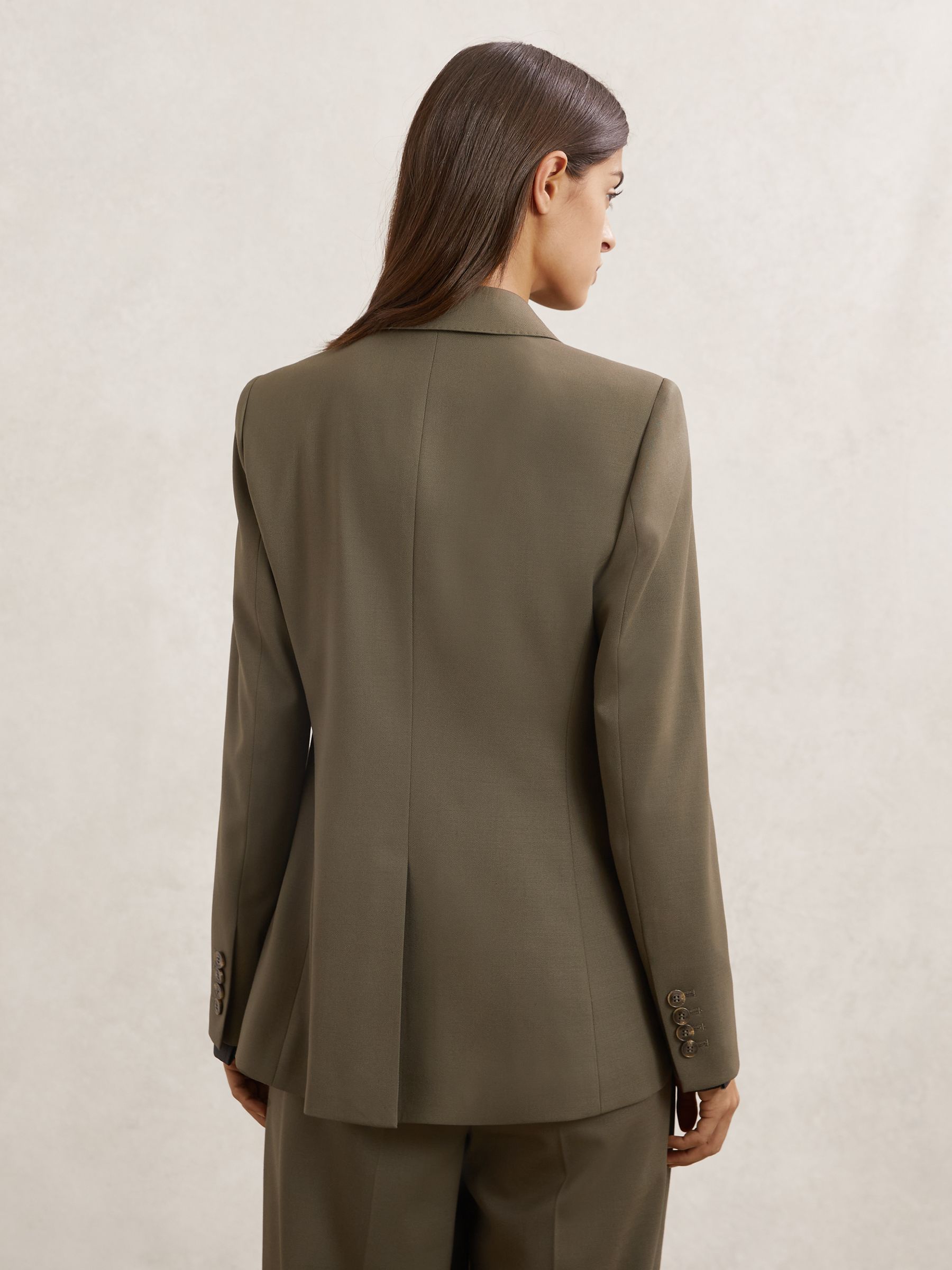 Petite Wool-Blend Double-Breasted Suit Blazer in Green
