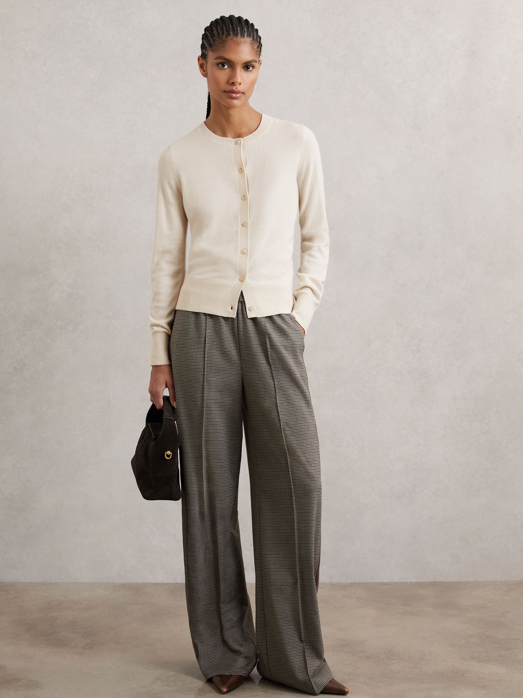 Wool-Blend Crew-Neck Cardigan With Cashmere in Cream