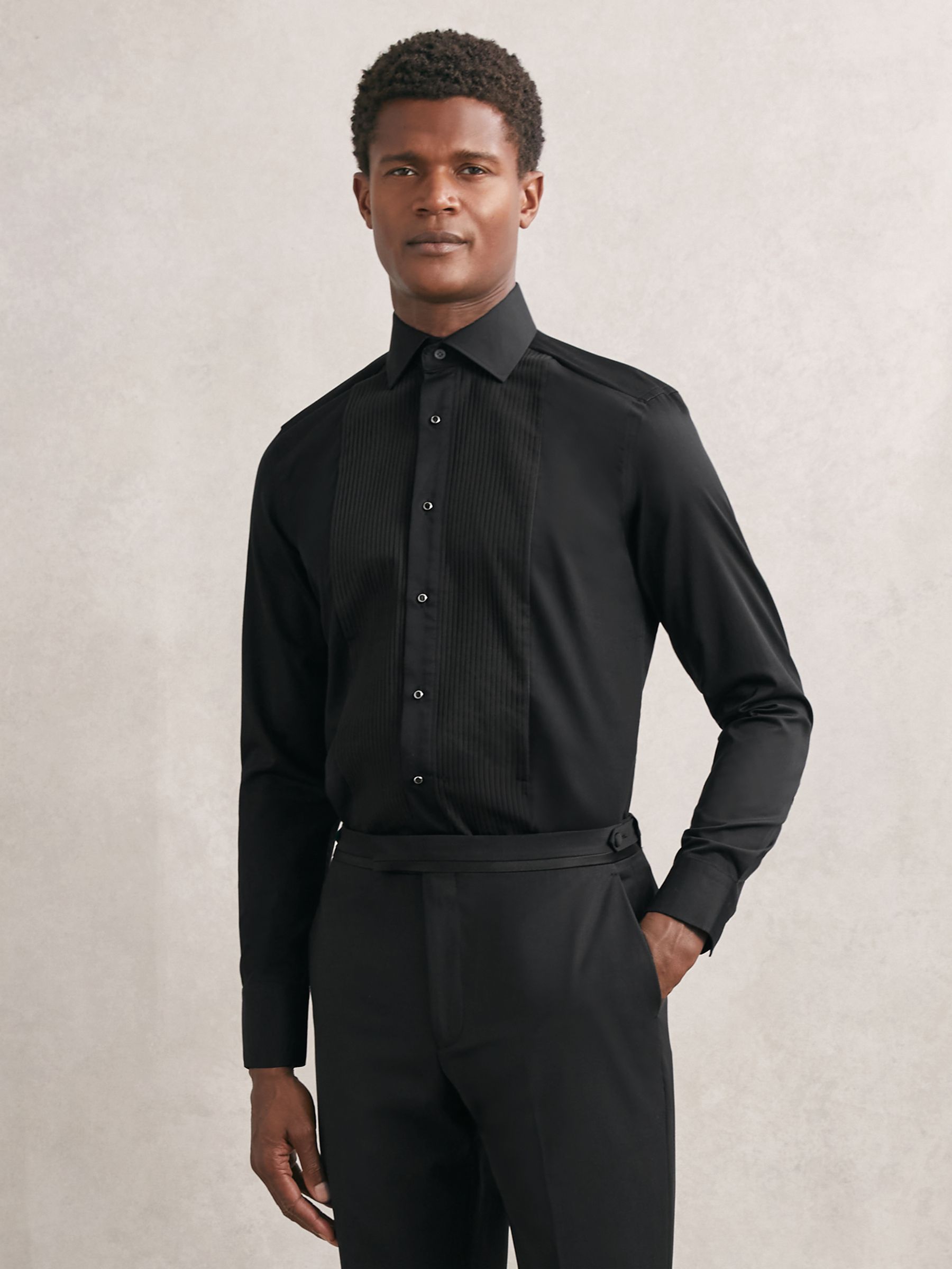 Slim Fit Cotton Dinner Shirt in Black