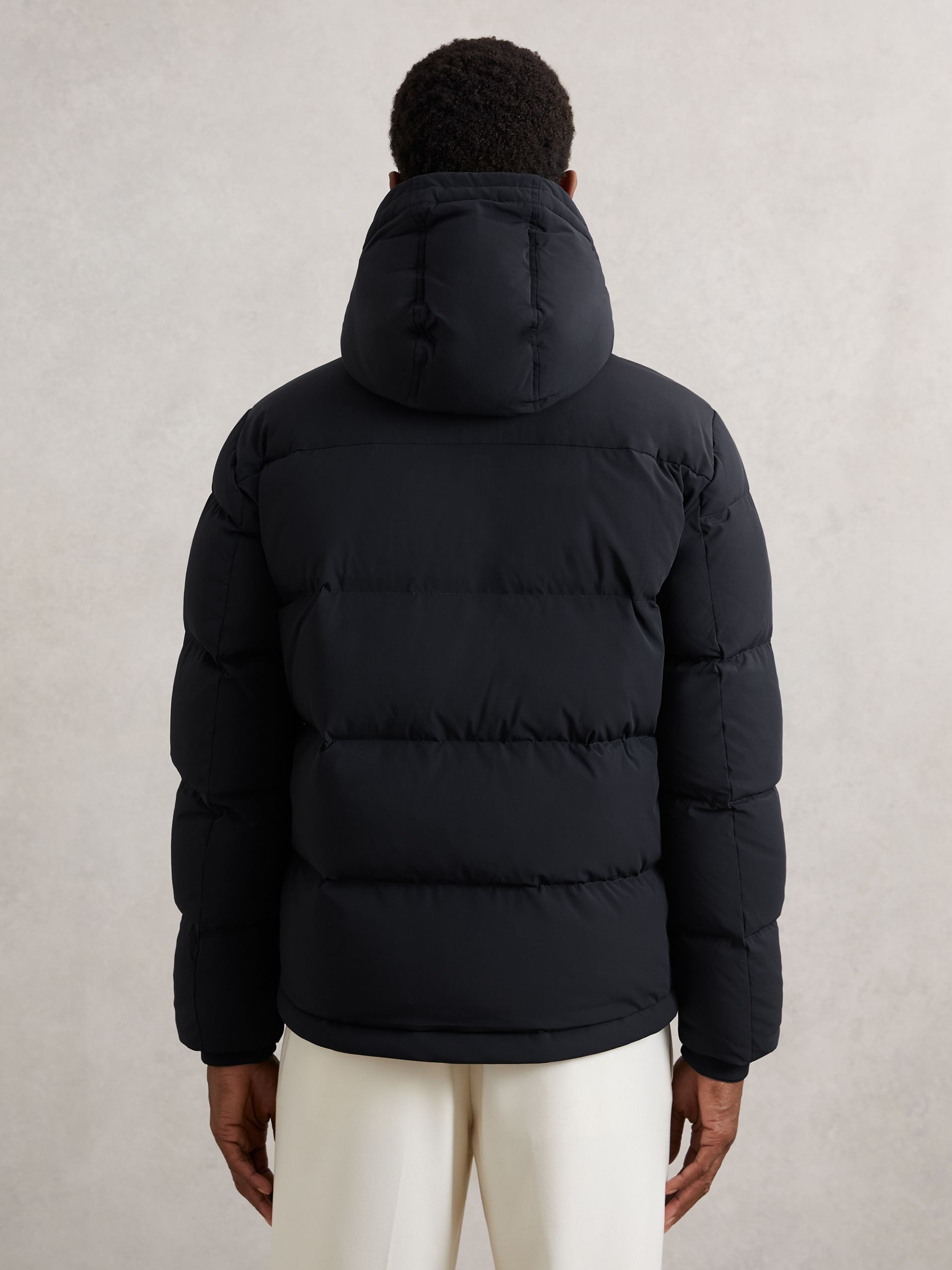 Quilted Zip-Through Puffer Jacket in Navy