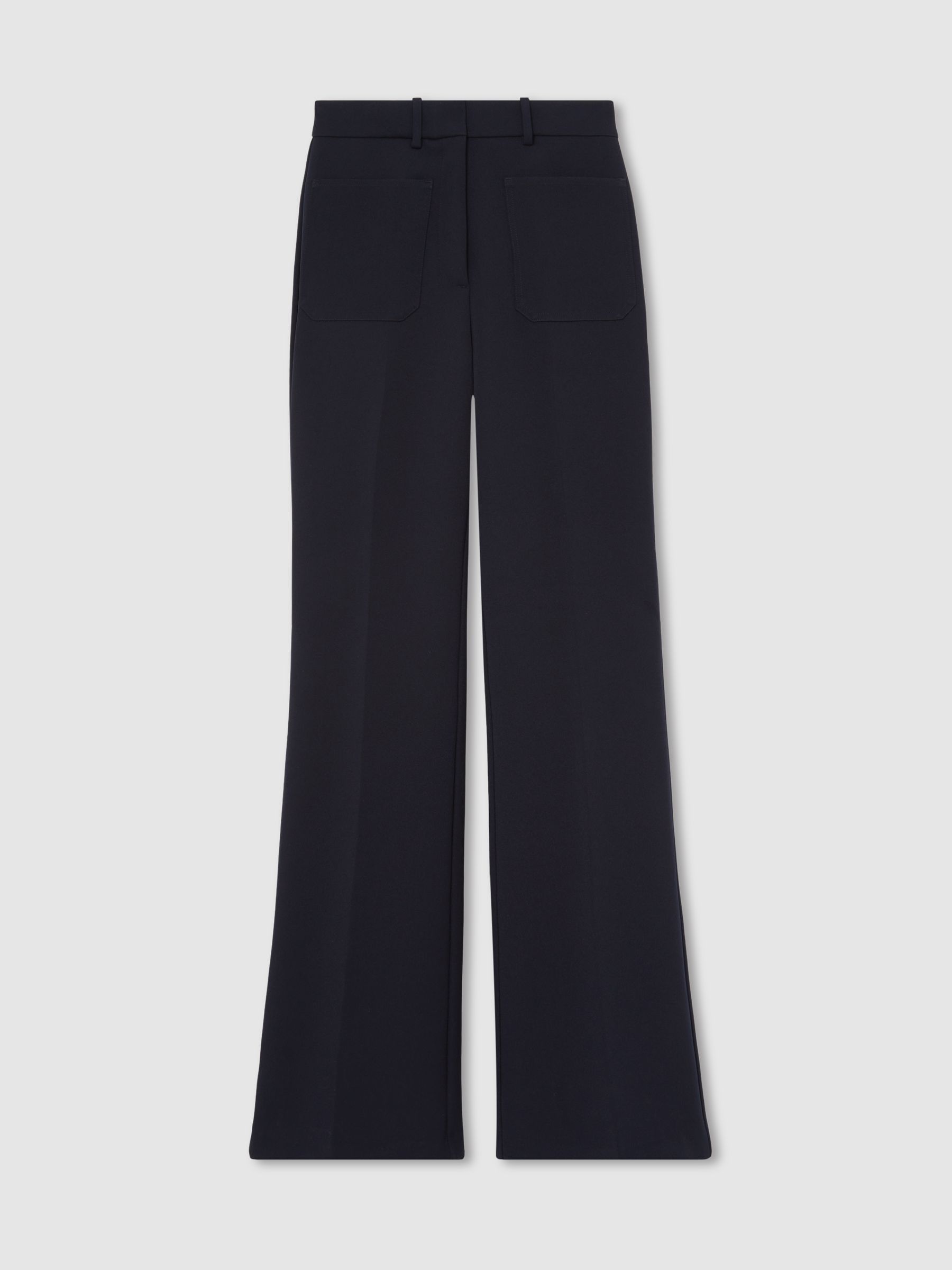 Twill Patch-Pocket Flared Trousers in Navy