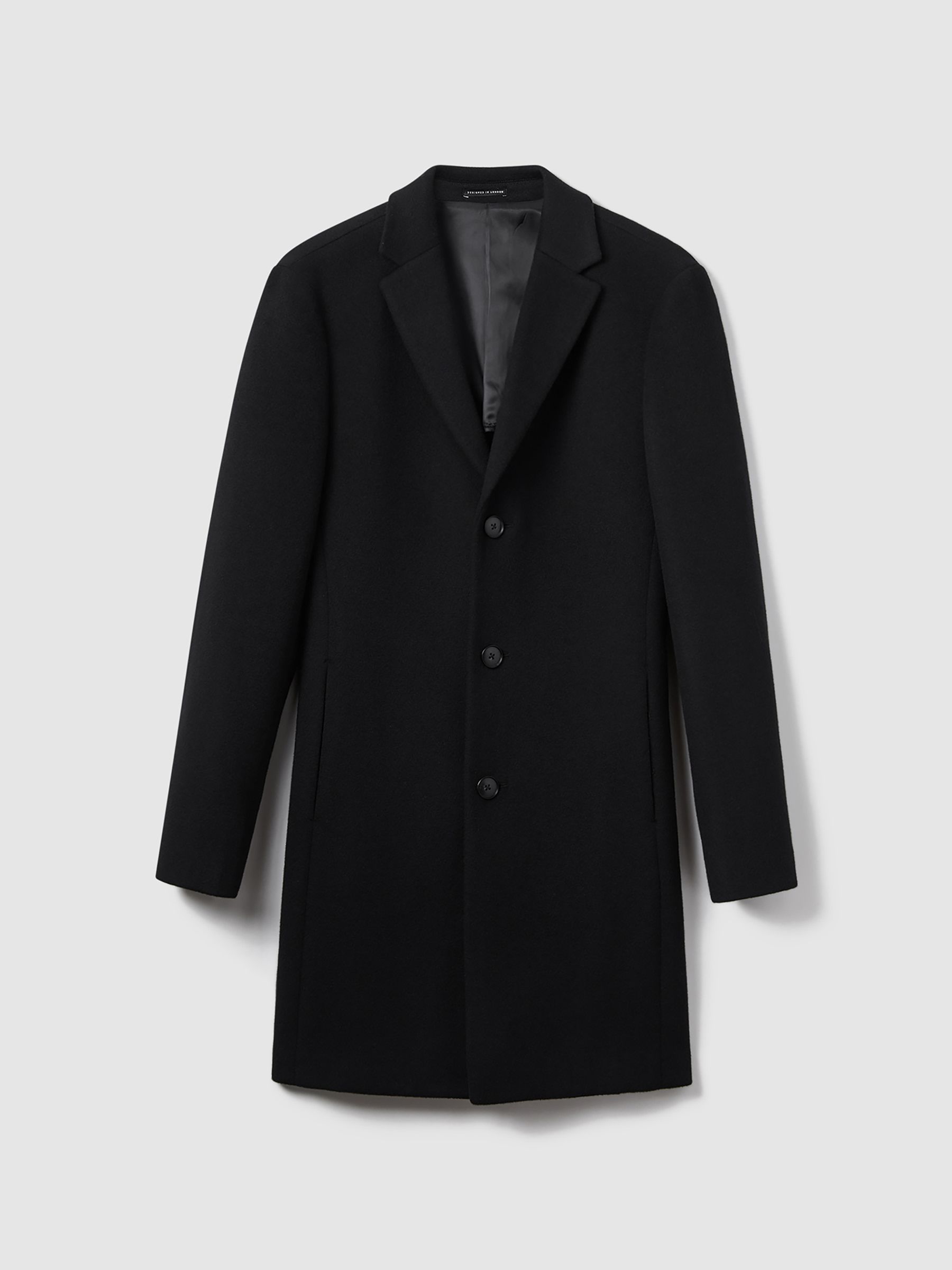 Wool-Blend Single-Breasted Overcoat in Black